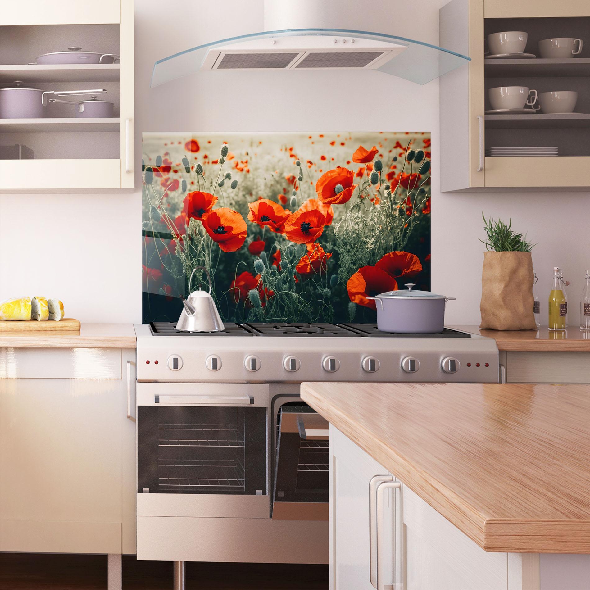 Стъклен панел за кухня Poppy Grass Field mockup 1