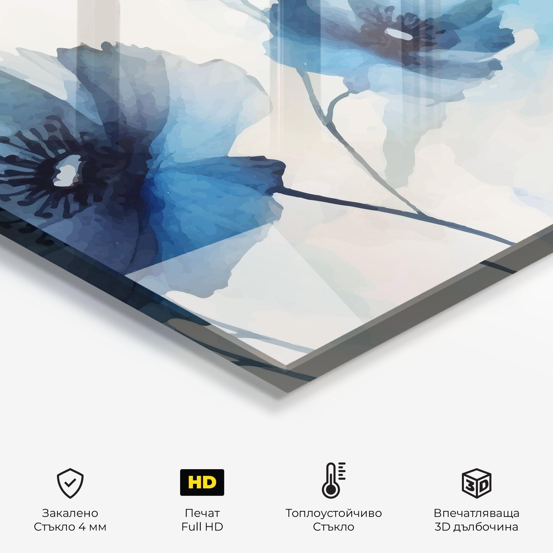 Стъклен панел за кухня Blue Poppies mockup 2