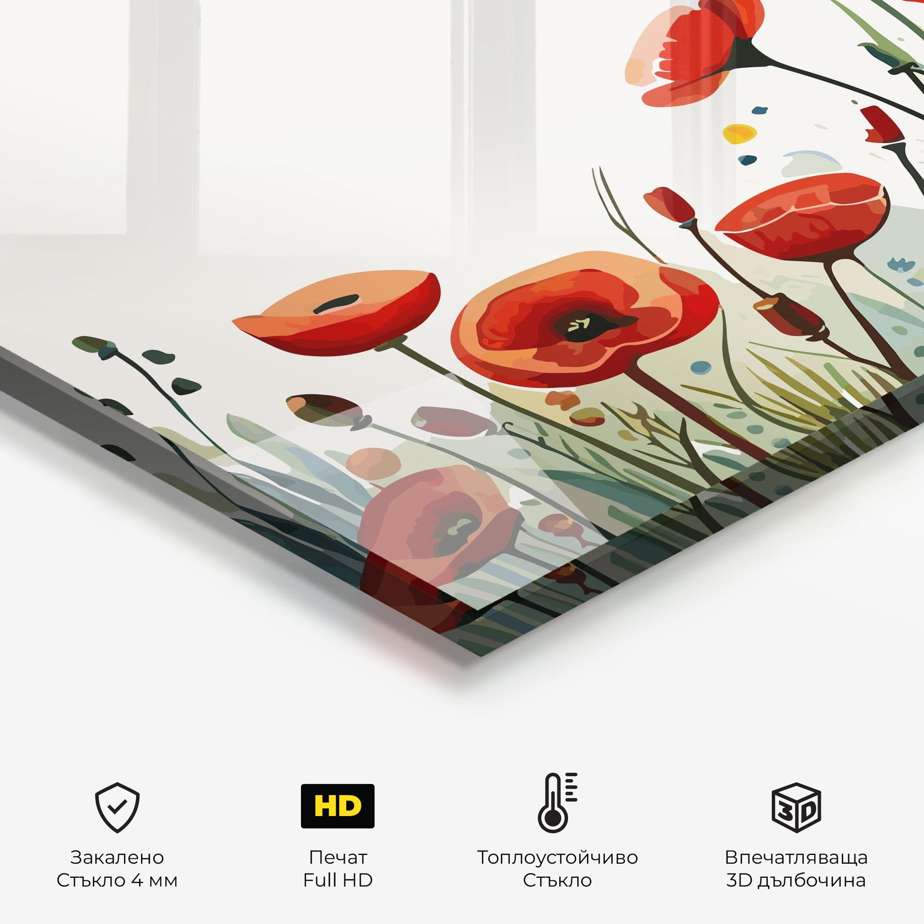 Стъклен панел за кухня Minimalist Poppy mockup 2