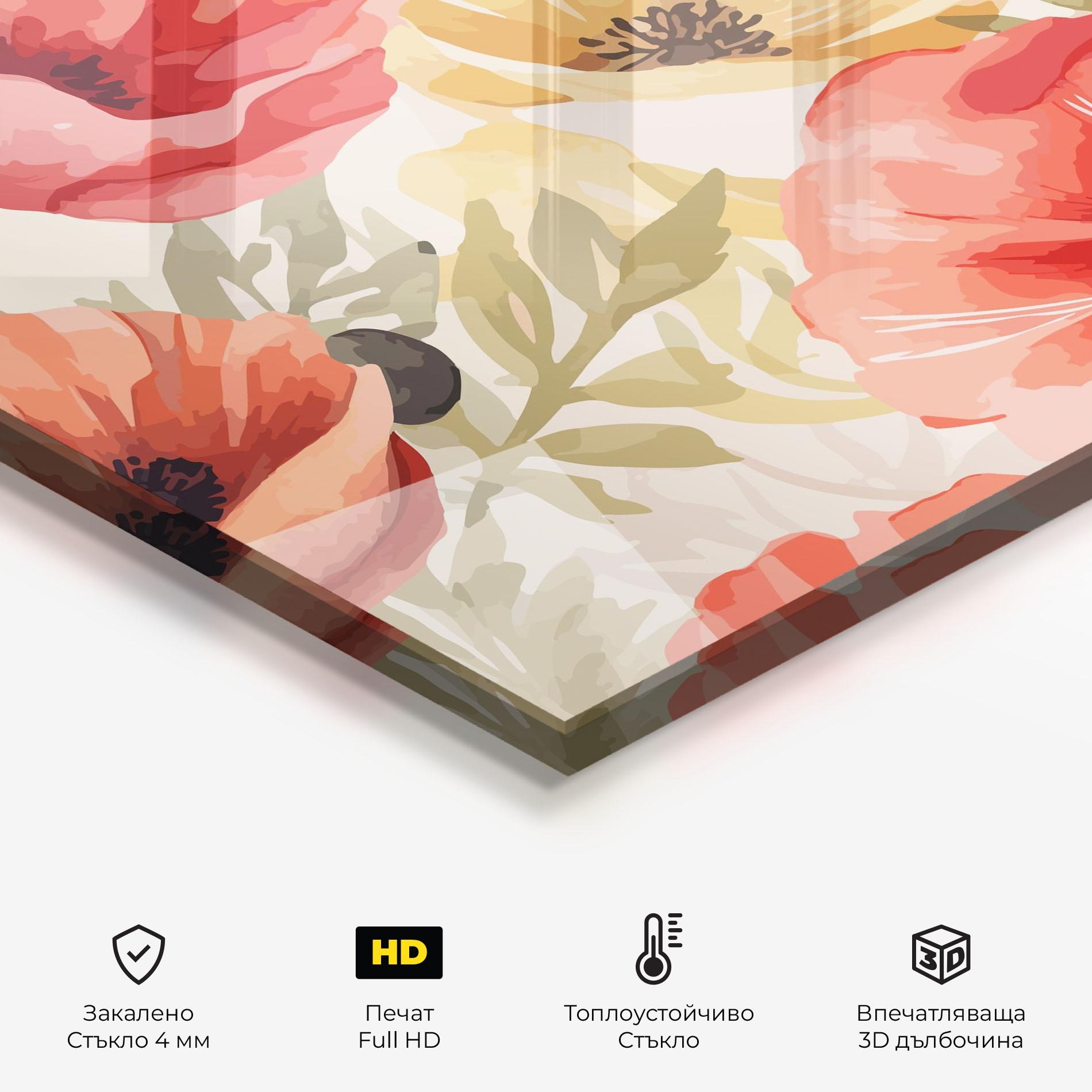 Стъклен панел за кухня Orange Red Poppy mockup 2