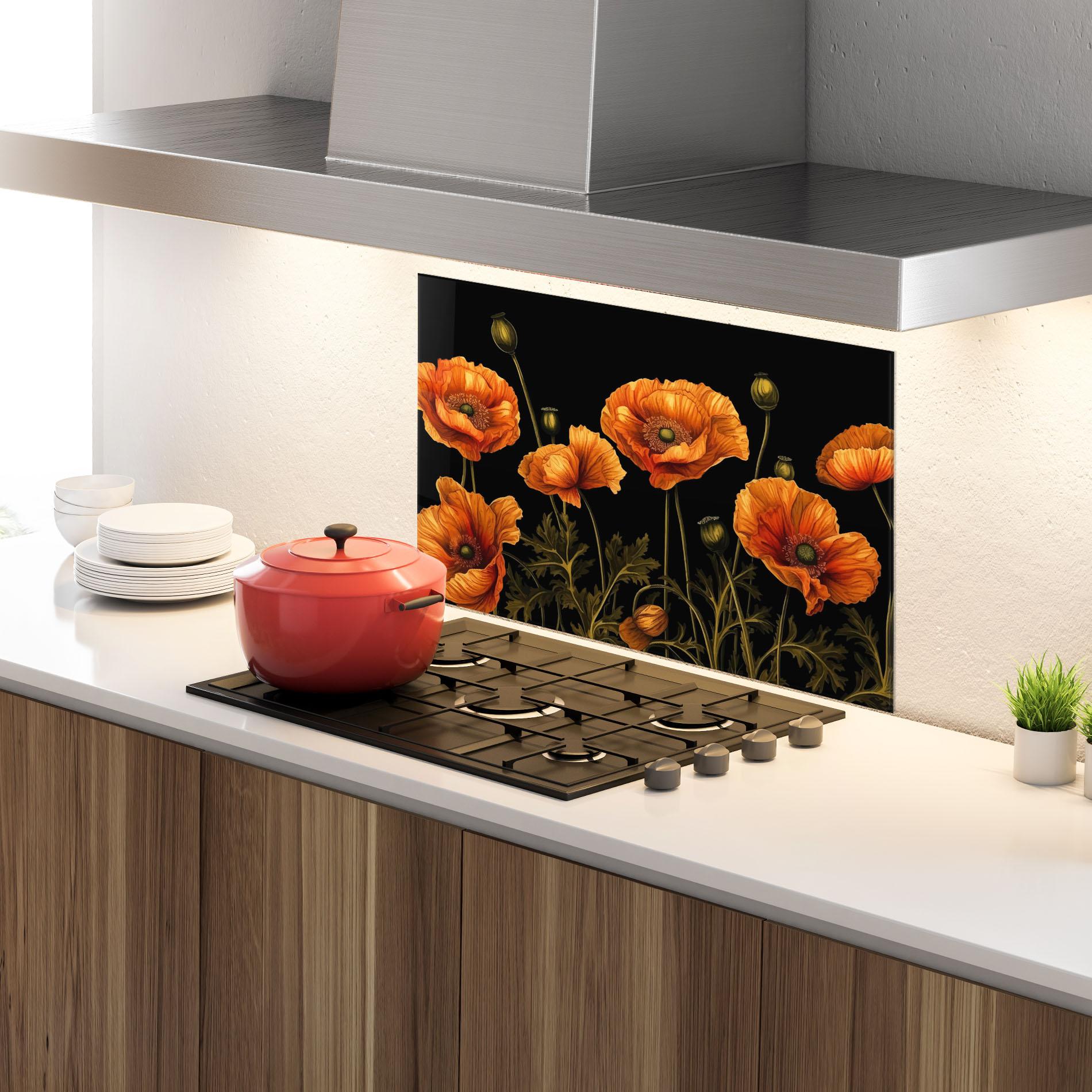 Стъклен панел за кухня Orange Poppies mockup 4