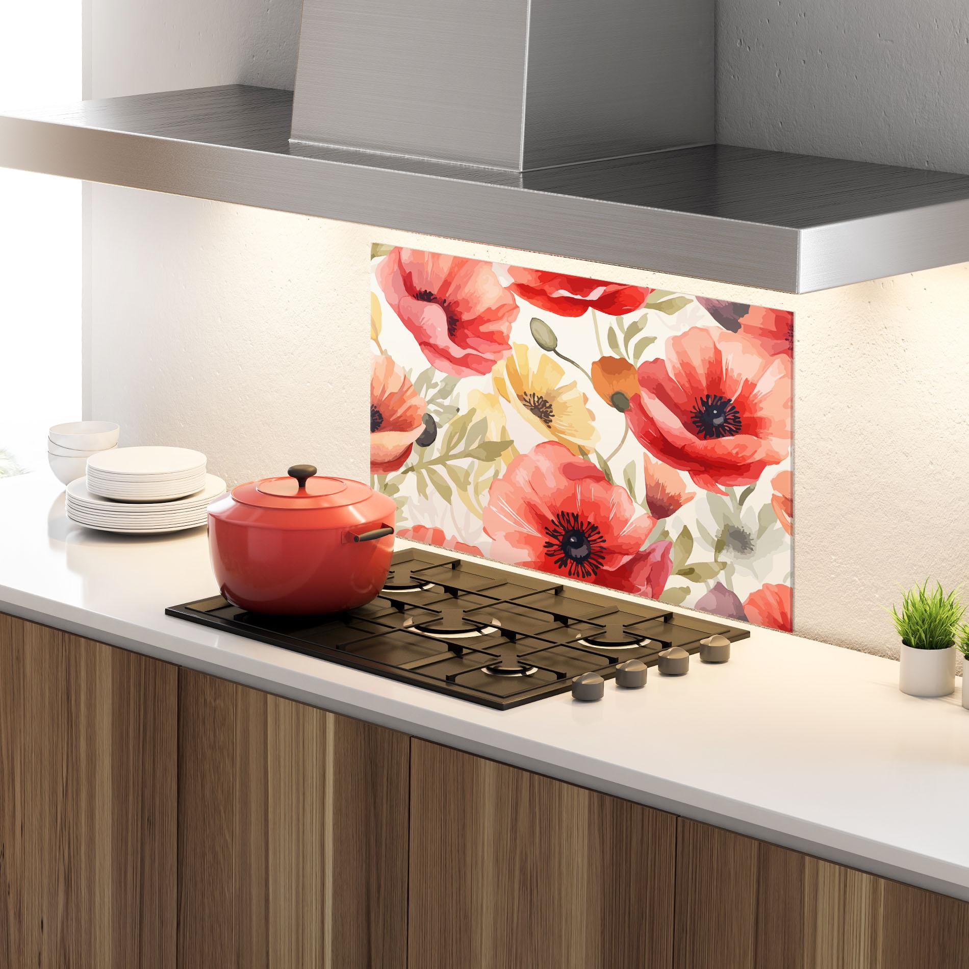 Стъклен панел за кухня Orange Red Poppy mockup 4