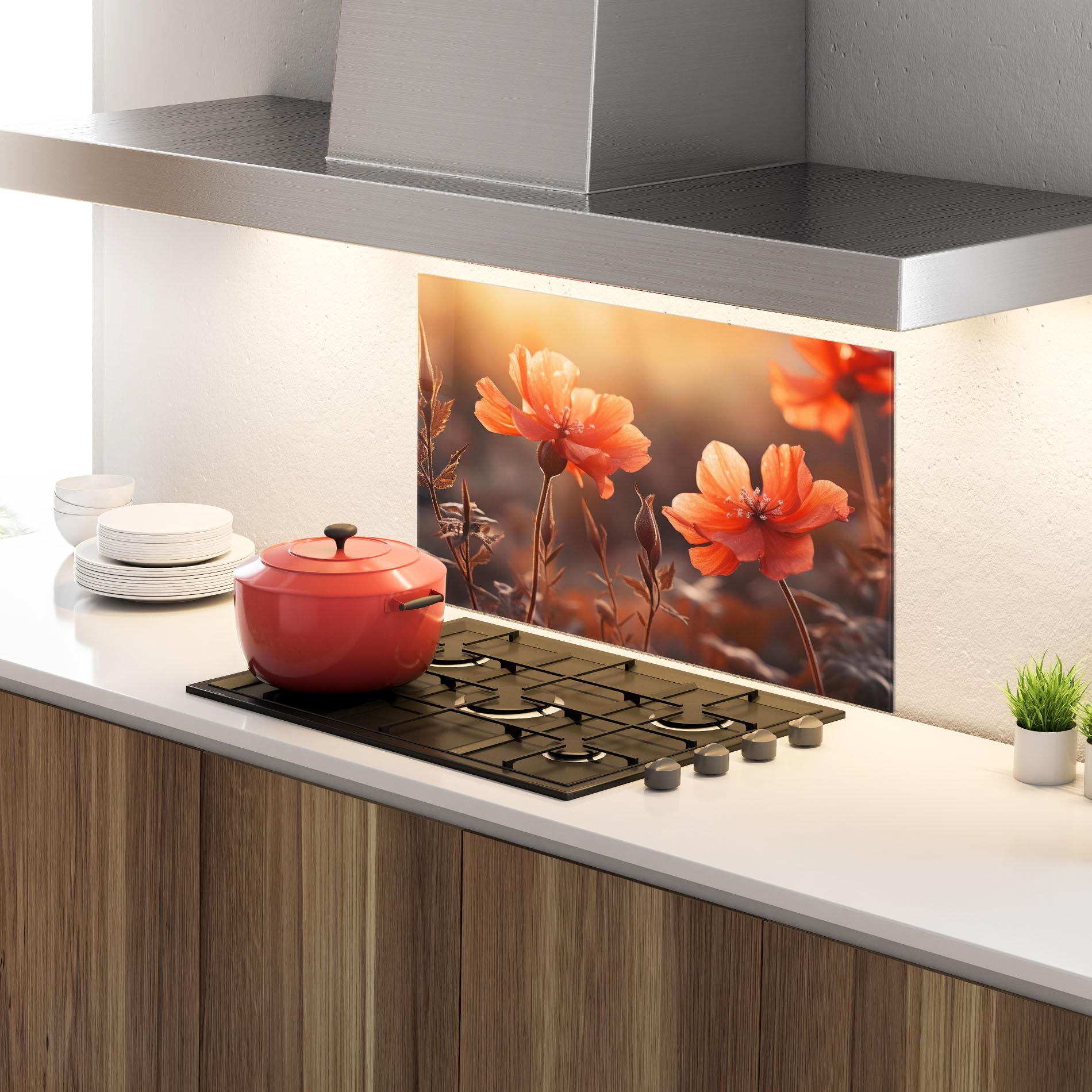 Стъклен панел за кухня Orange Small Poppy mockup 4