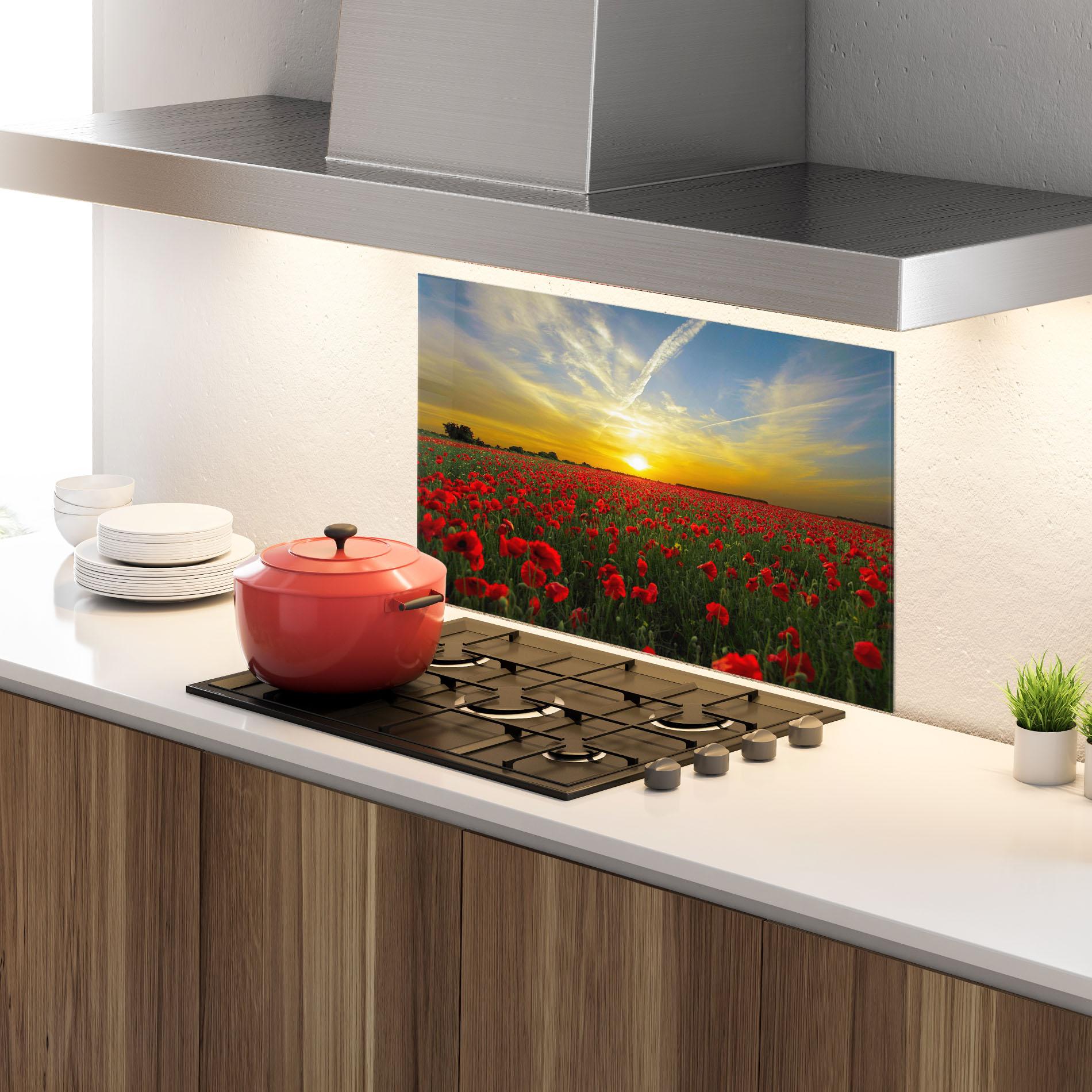 Стъклен панел за кухня Poppies Sunset mockup 4