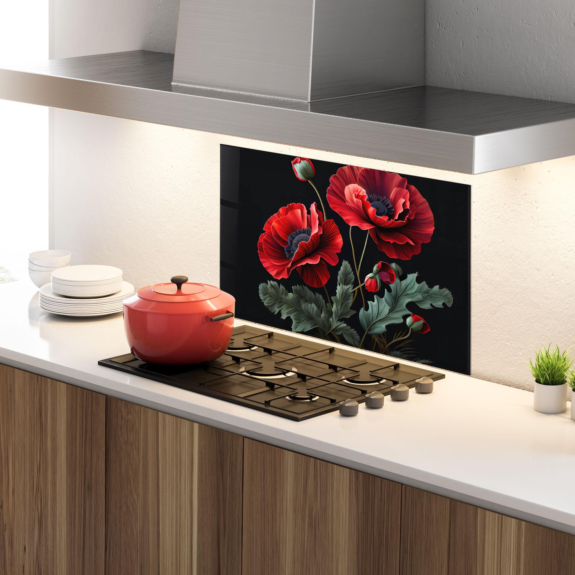 Стъклен панел за кухня Poppy On Black mockup 4