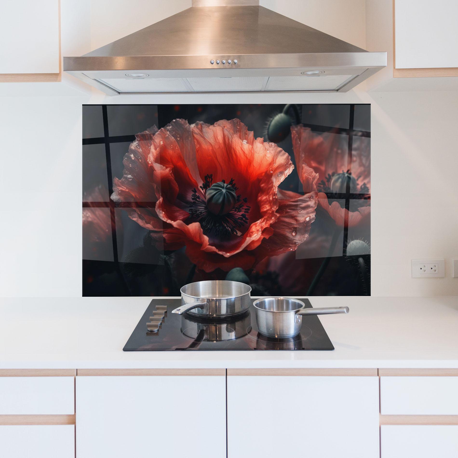 Стъклен панел за кухня Dark Shade Poppy mockup 5