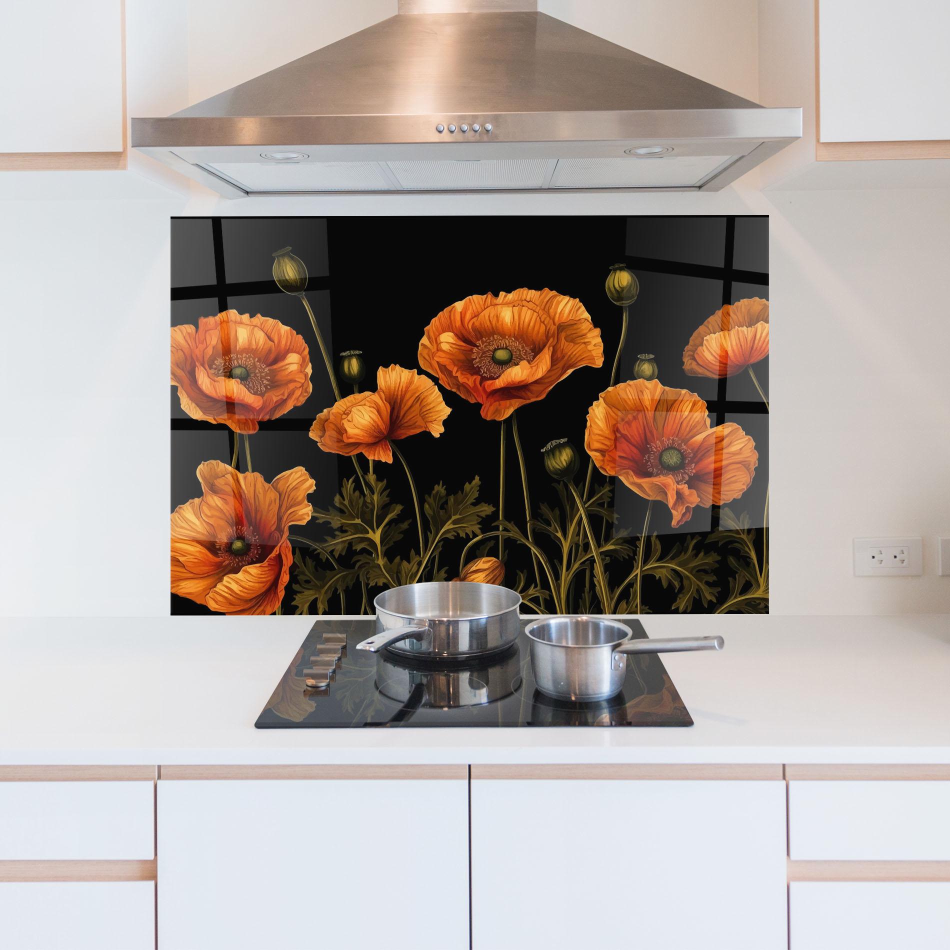 Стъклен панел за кухня Orange Poppies mockup 5