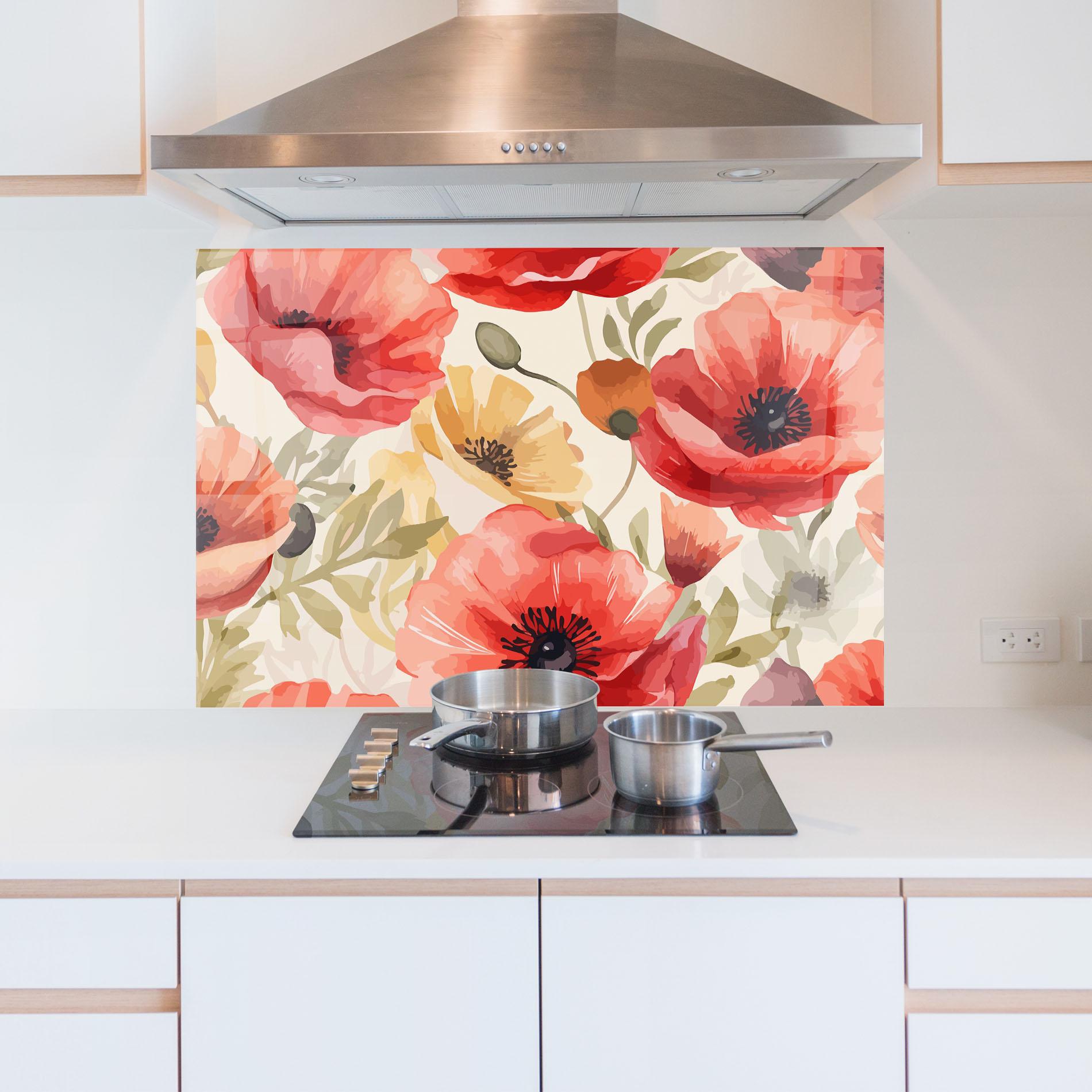 Стъклен панел за кухня Orange Red Poppy mockup 5