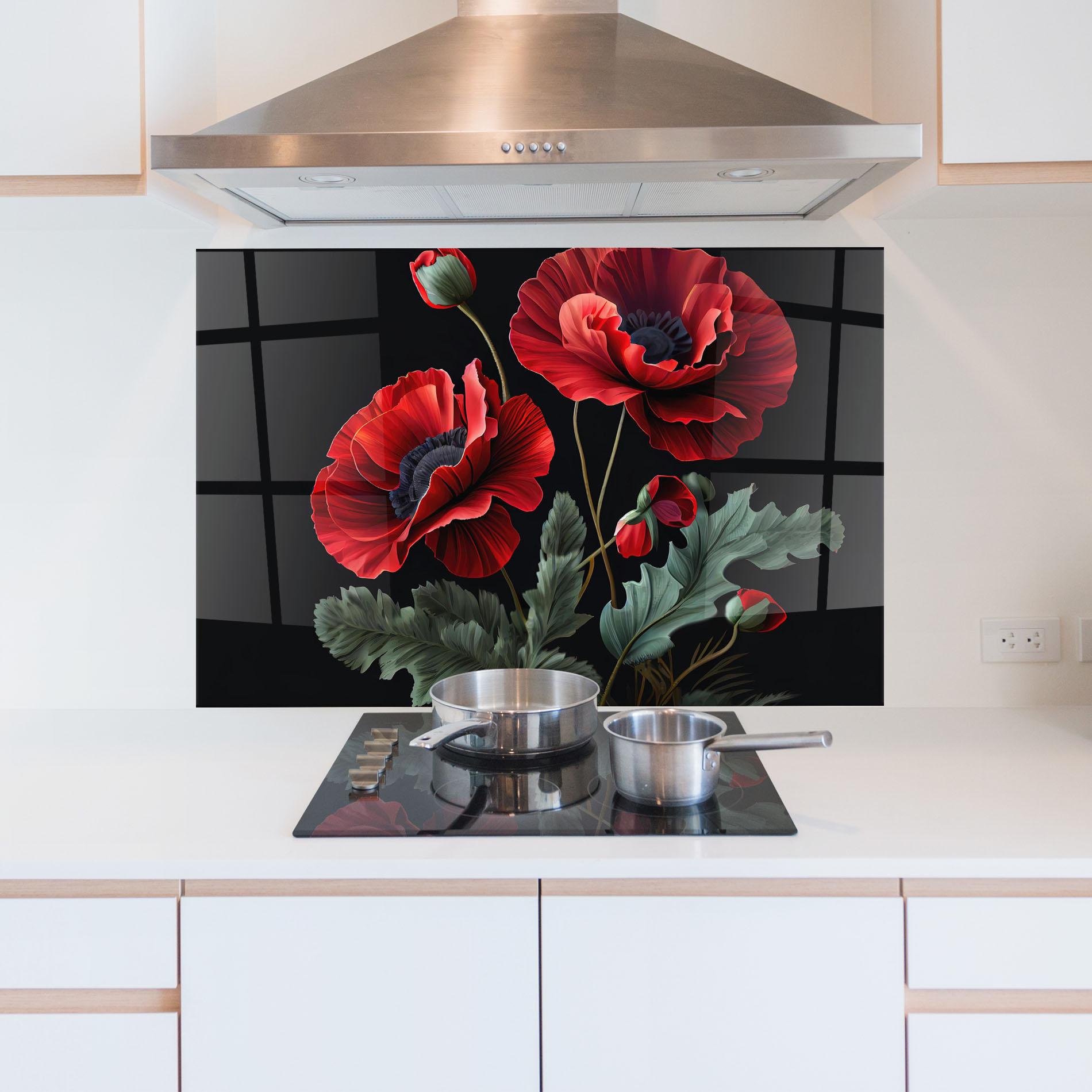 Стъклен панел за кухня Poppy On Black mockup 5