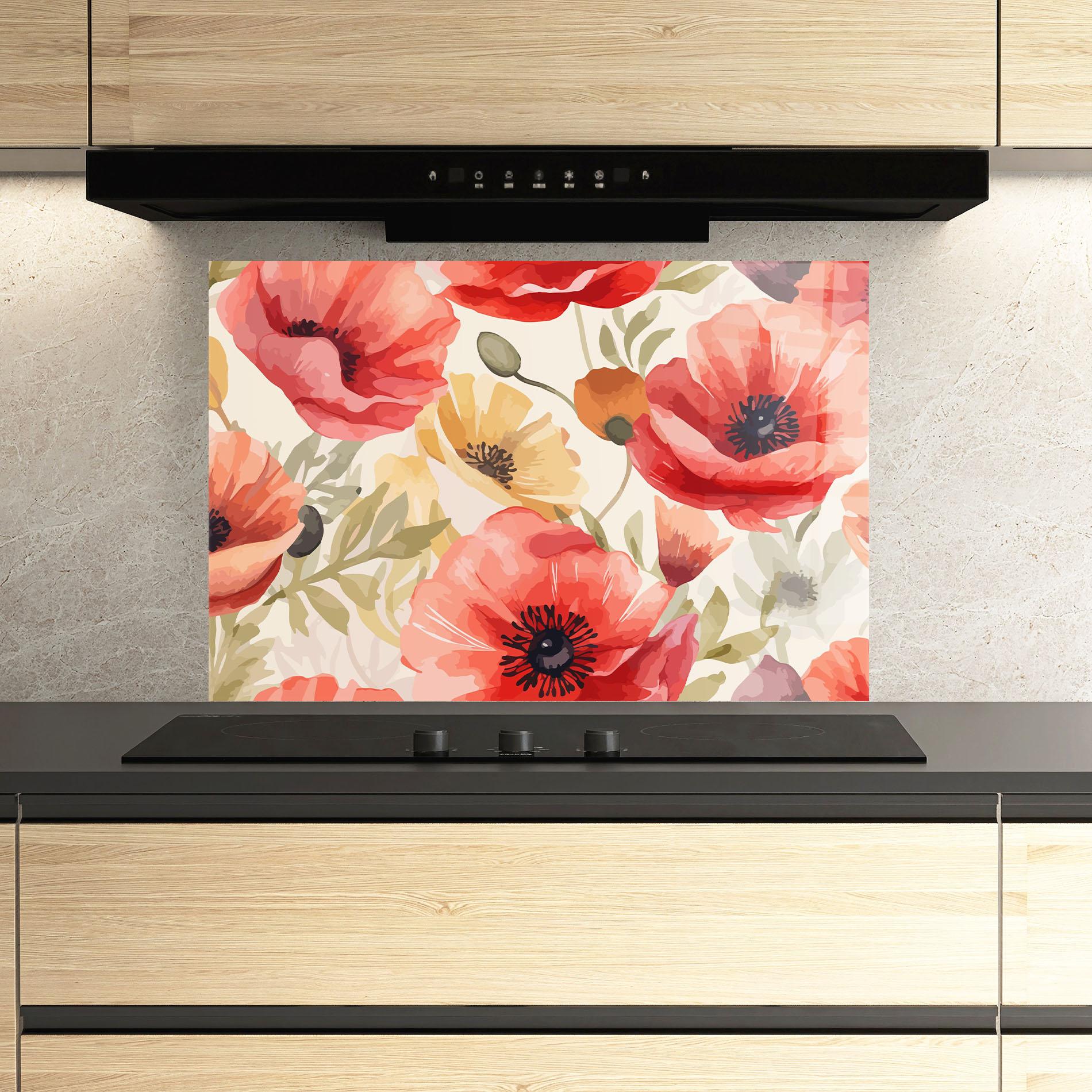 Стъклен панел за кухня Orange Red Poppy mockup 3