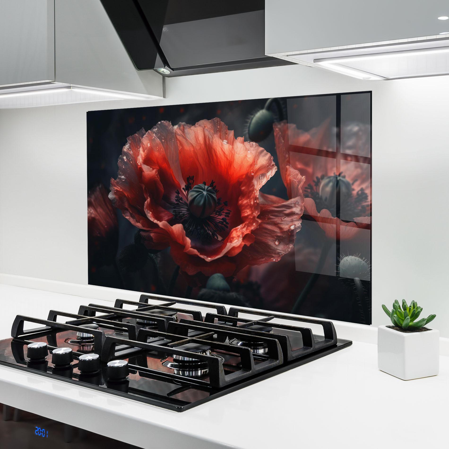 Стъклен панел за кухня Dark Shade Poppy mockup 6