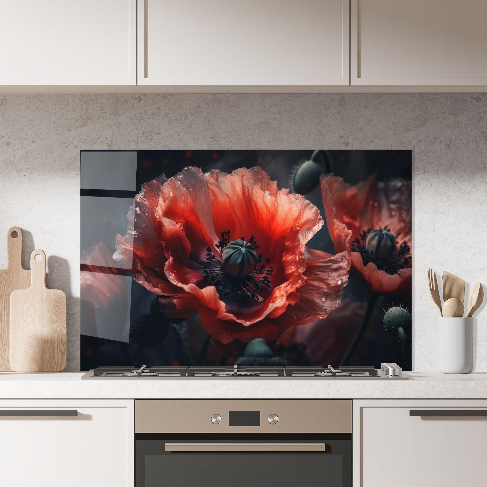 Стъклен панел за кухня Dark Shade Poppy mockup 7