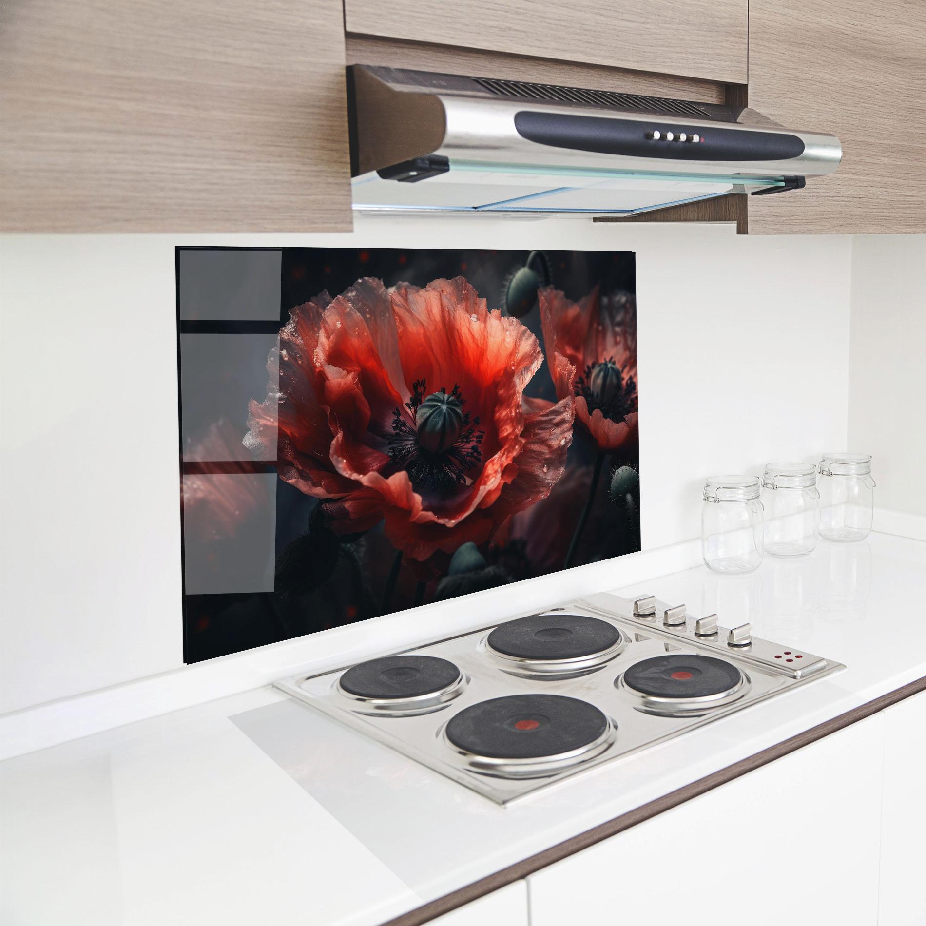 Стъклен панел за кухня Dark Shade Poppy mockup 8