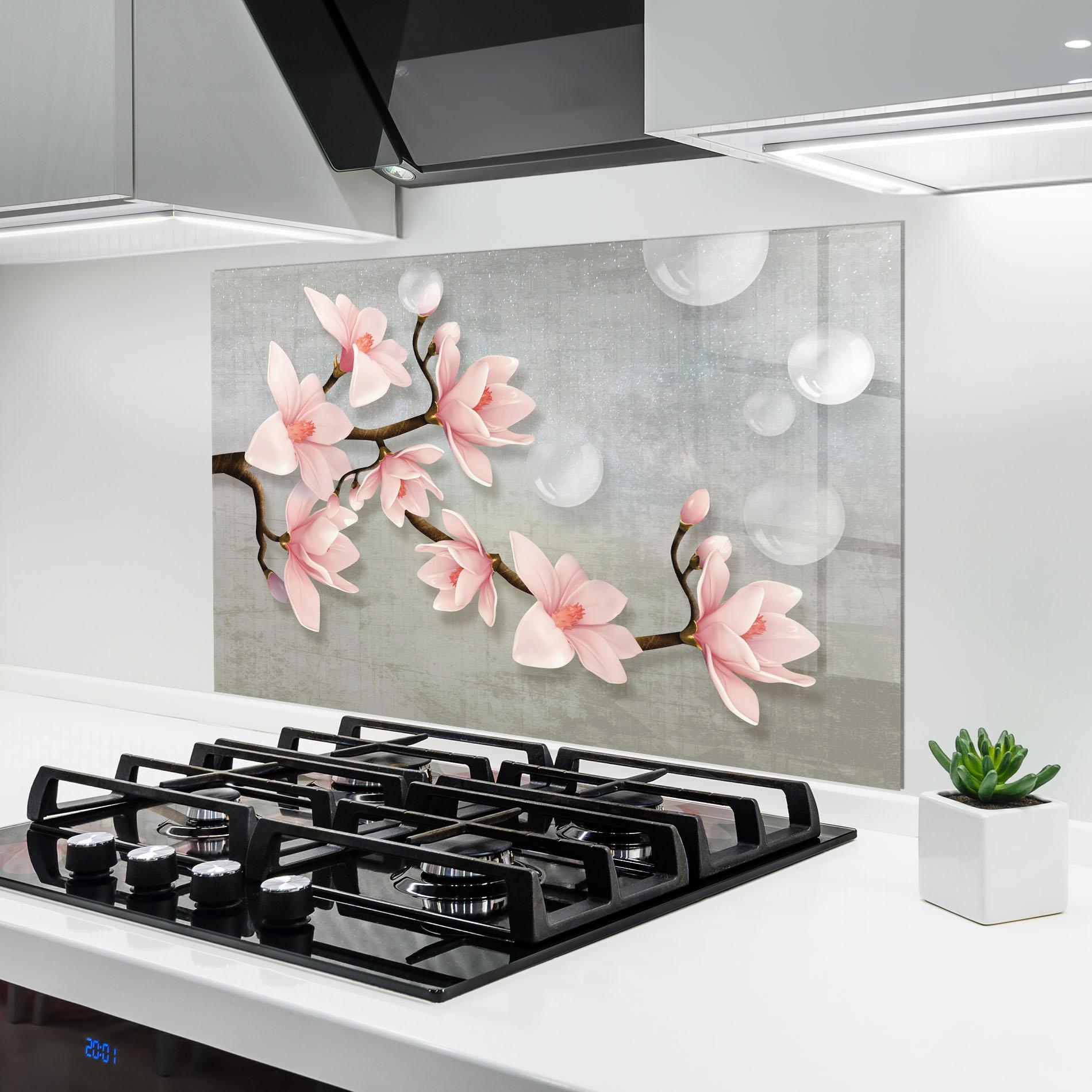 Стъклен панел за кухня Pink Magnolia mockup 6