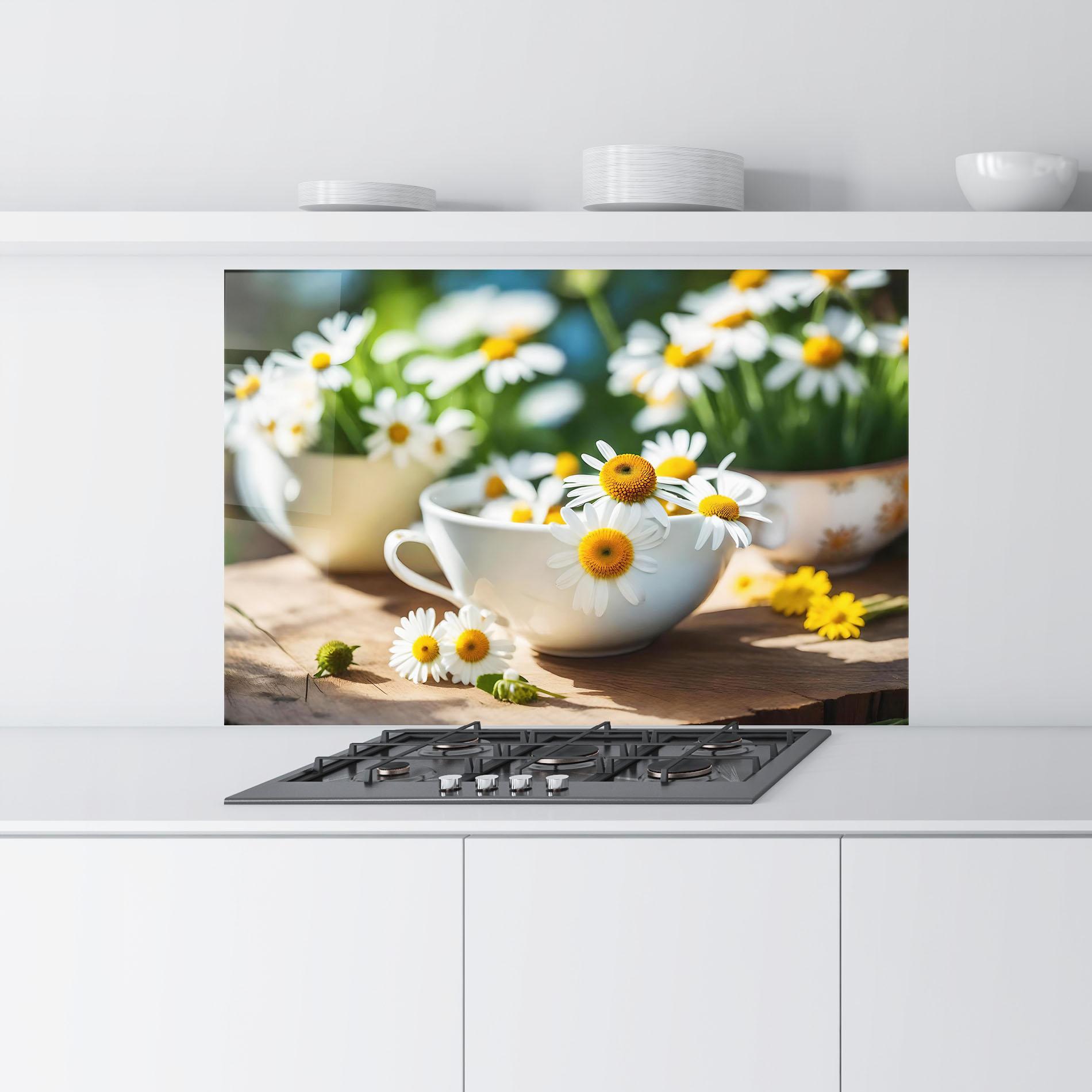 Стъклен панел за кухня Daisies In A Cup mockup 9