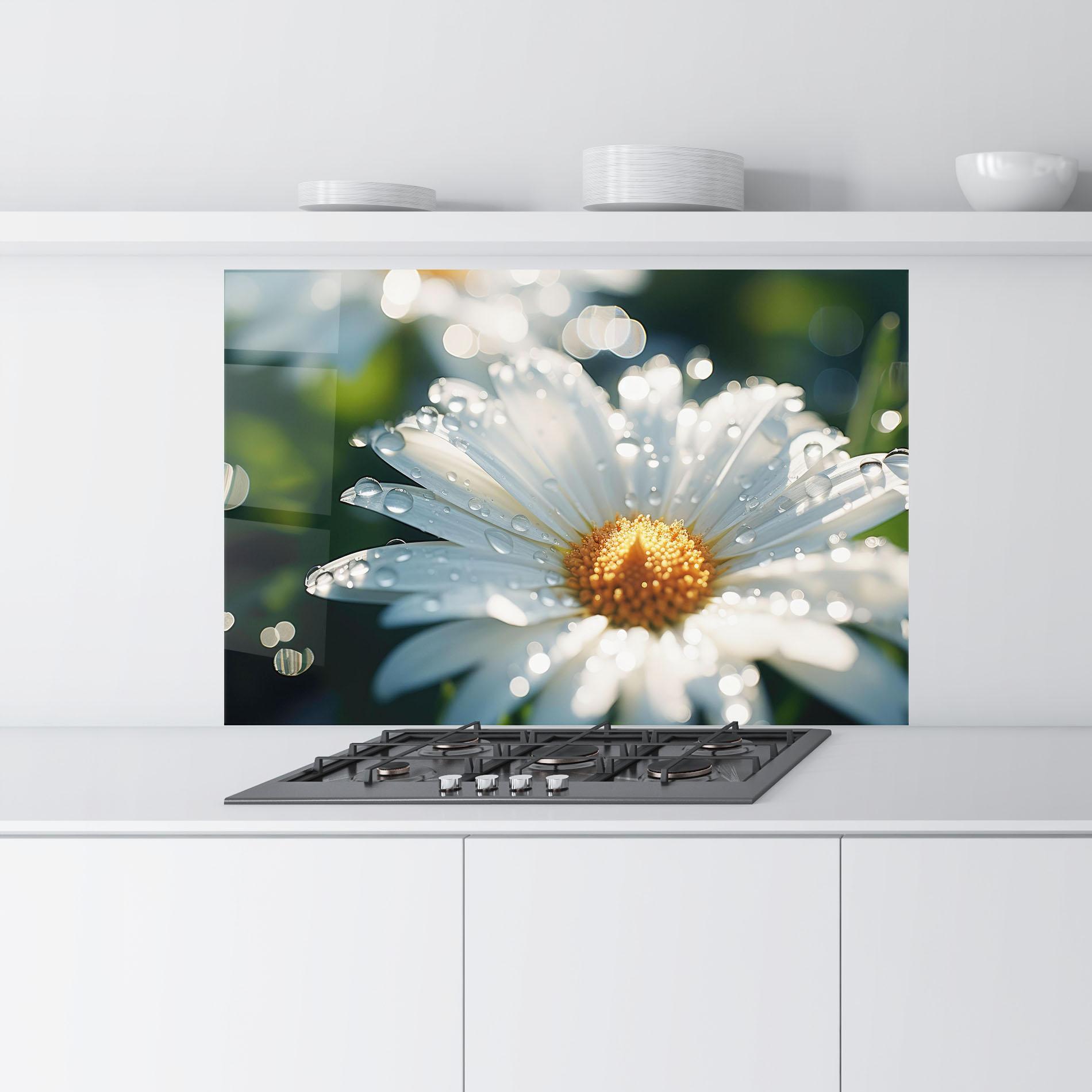 Стъклен панел за кухня Daisy After Rain Close Up mockup 9