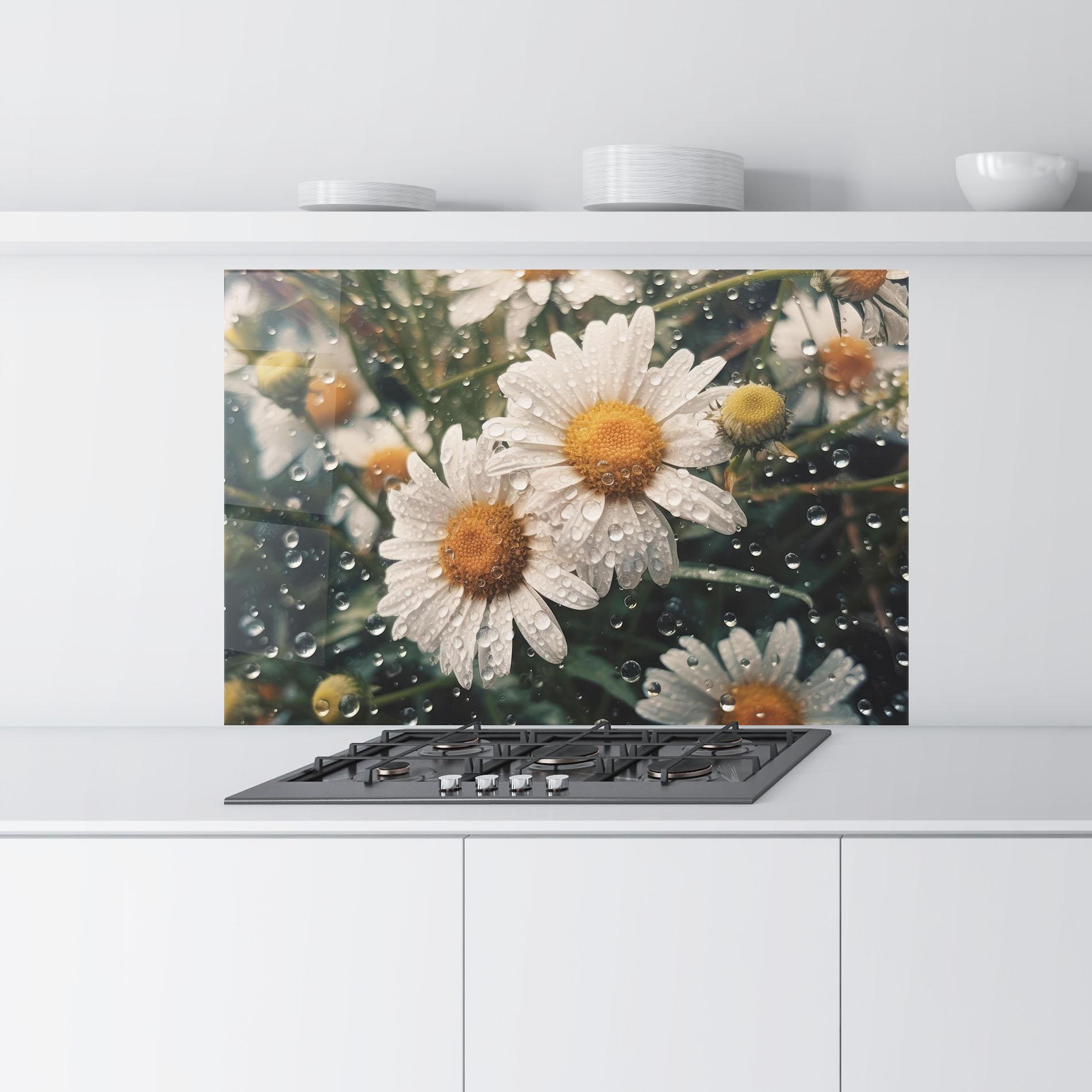 Стъклен панел за кухня Daisy View After Rain mockup 9