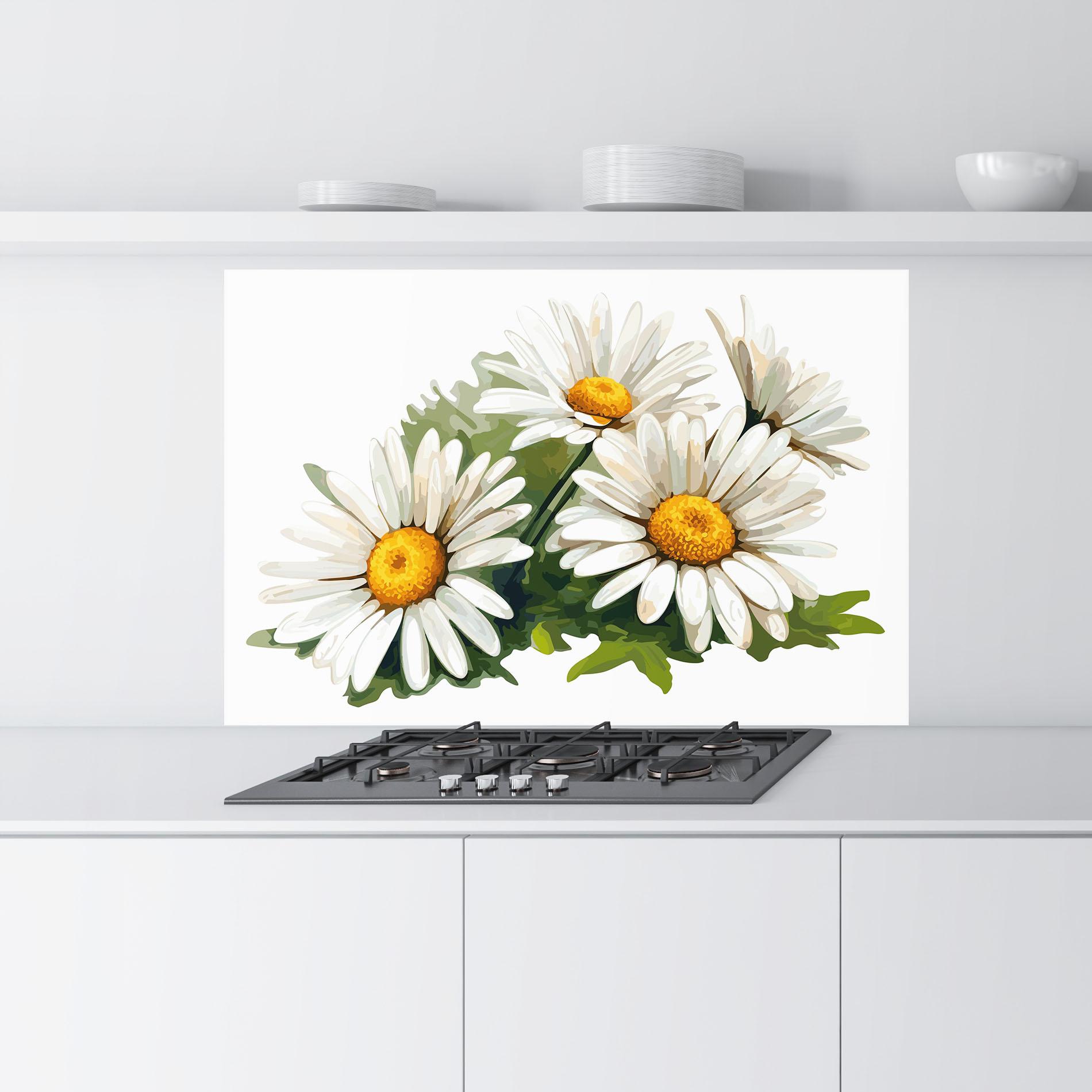 Стъклен панел за кухня Grey White Daisy mockup 9