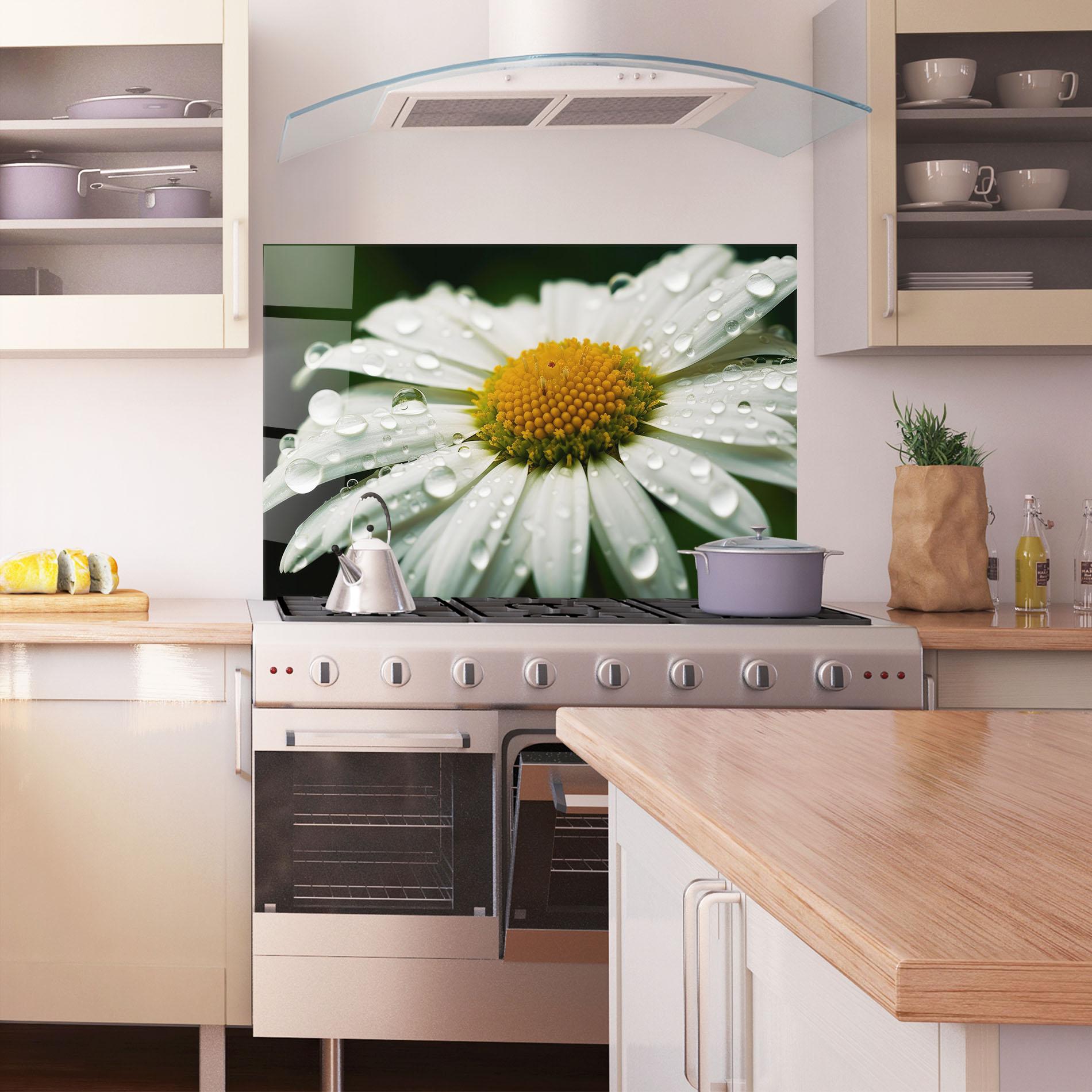 Стъклен панел за кухня Close Up Daisy After Rain mockup 1