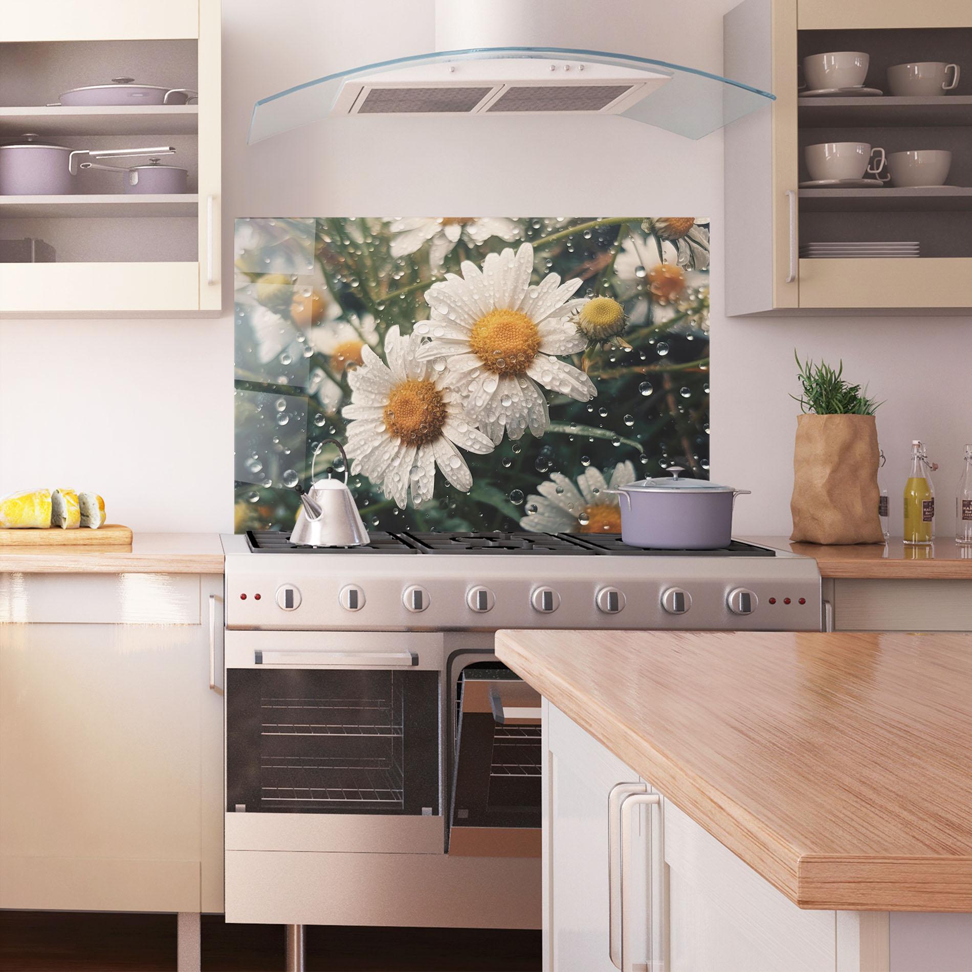 Стъклен панел за кухня Daisy View After Rain mockup 1