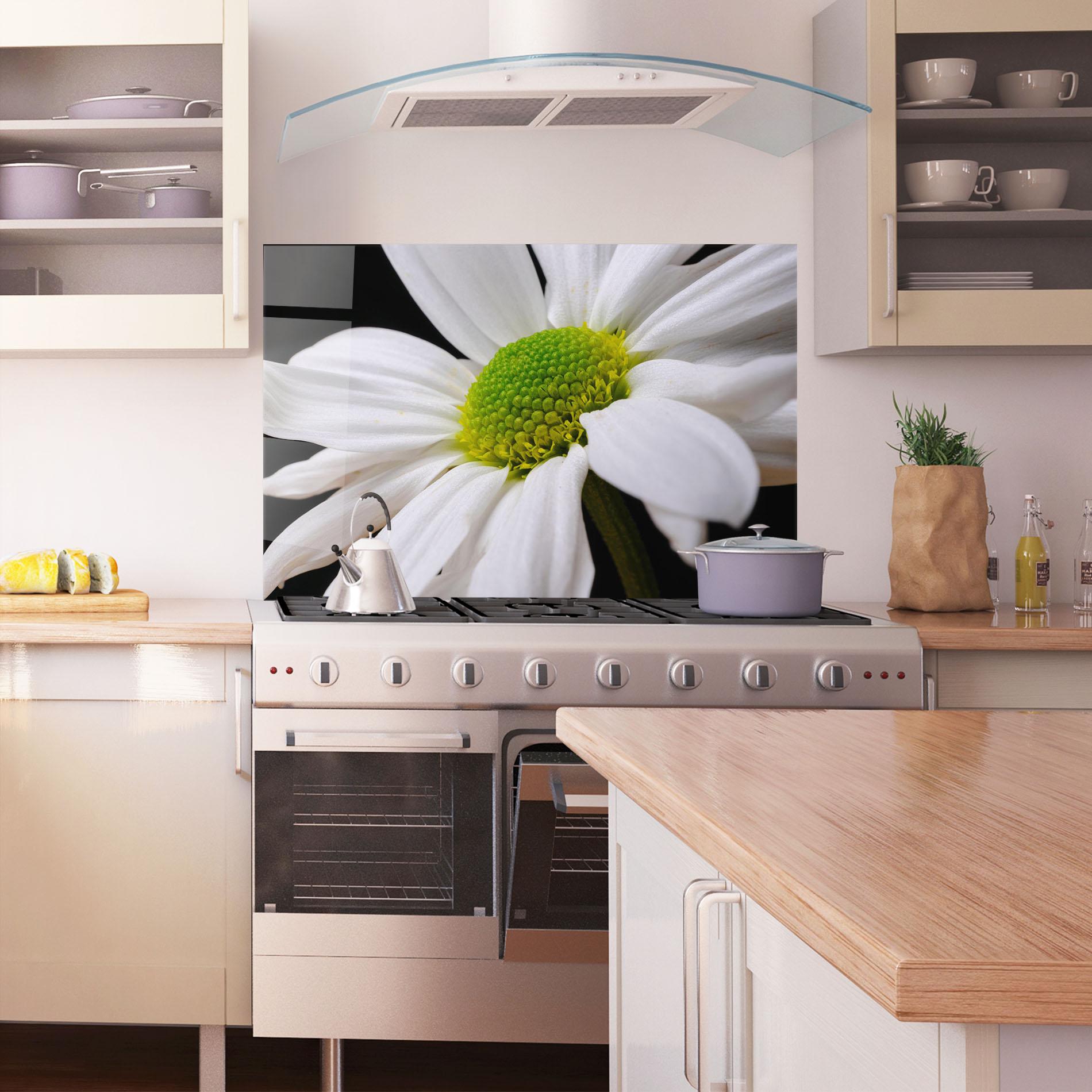 Стъклен панел за кухня Green Middle Daisy mockup 1