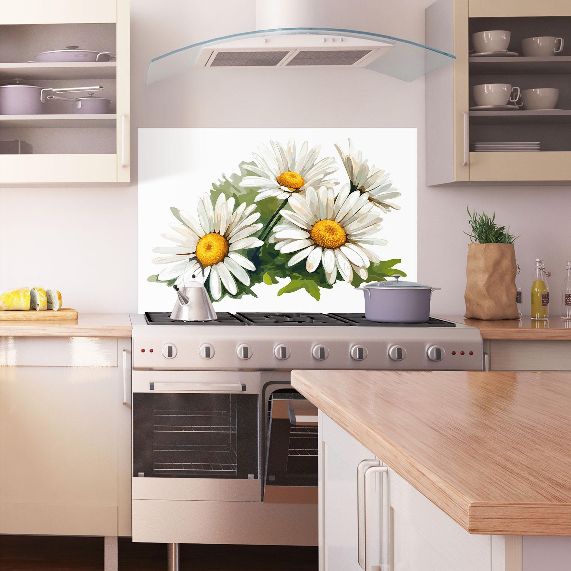 Стъклен панел за кухня Grey White Daisy mockup 1