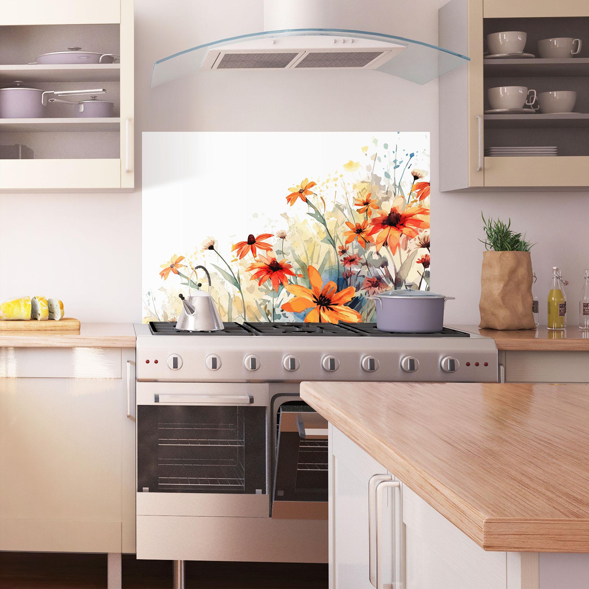 Стъклен панел за кухня Orange Daisy mockup 1