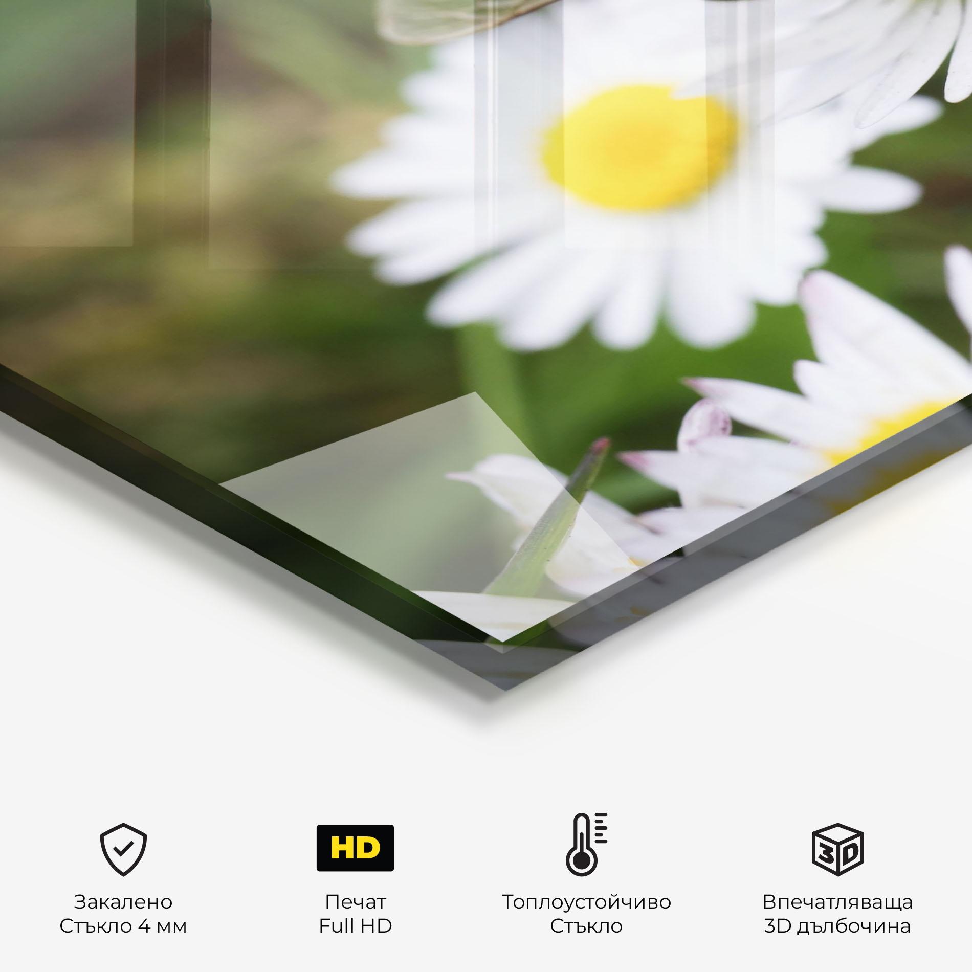 Стъклен панел за кухня Bee On Little Daisy mockup 2