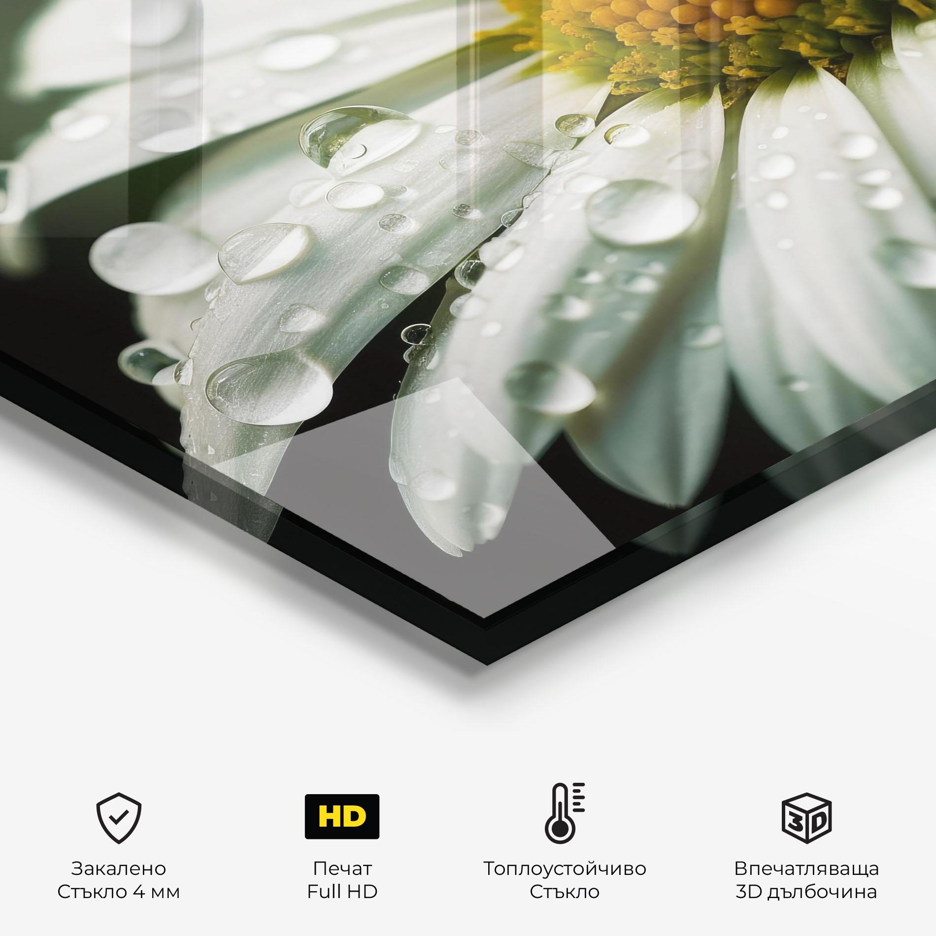 Стъклен панел за кухня Close Up Daisy After Rain mockup 2