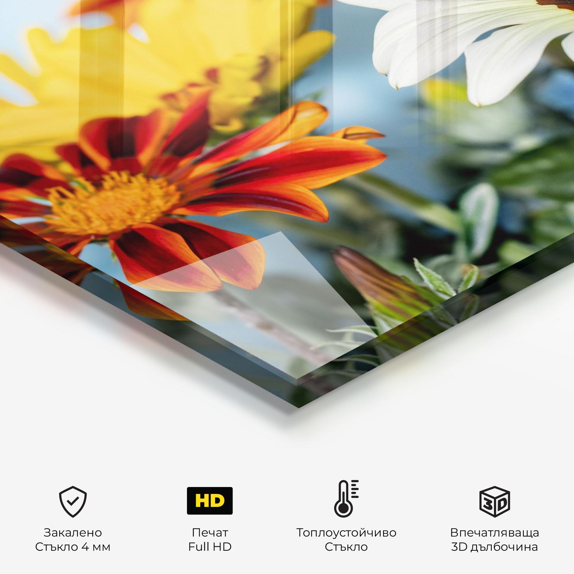 Стъклен панел за кухня Color Mix Daisy mockup 2