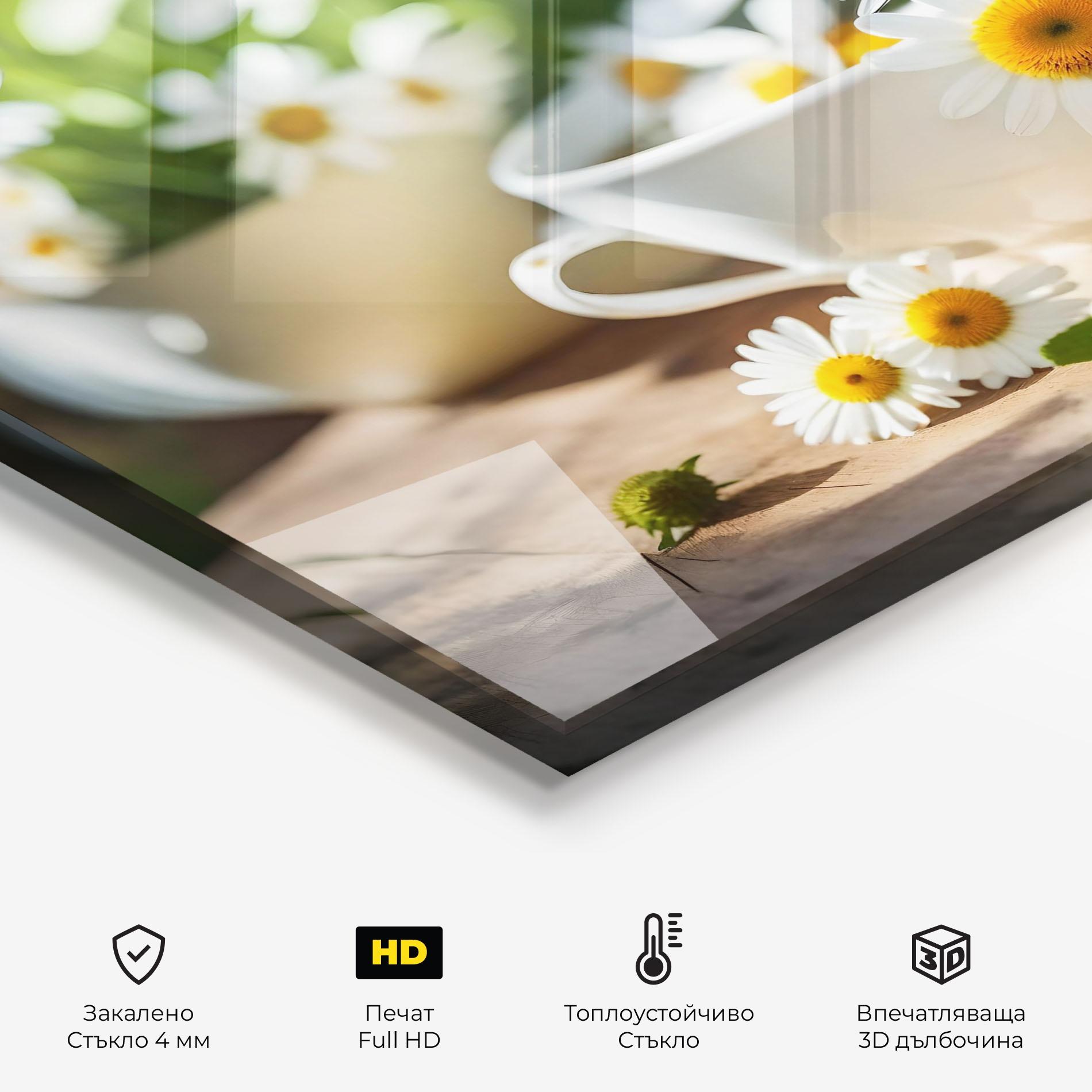 Стъклен панел за кухня Daisies In A Cup mockup 2