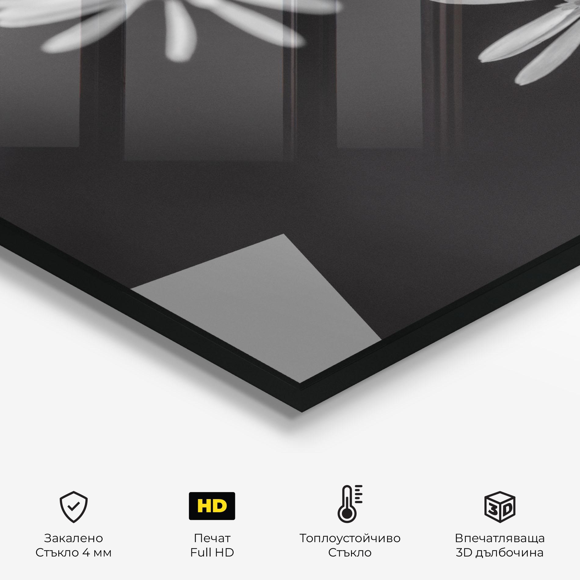 Стъклен панел за кухня Grey Small Daisy mockup 2