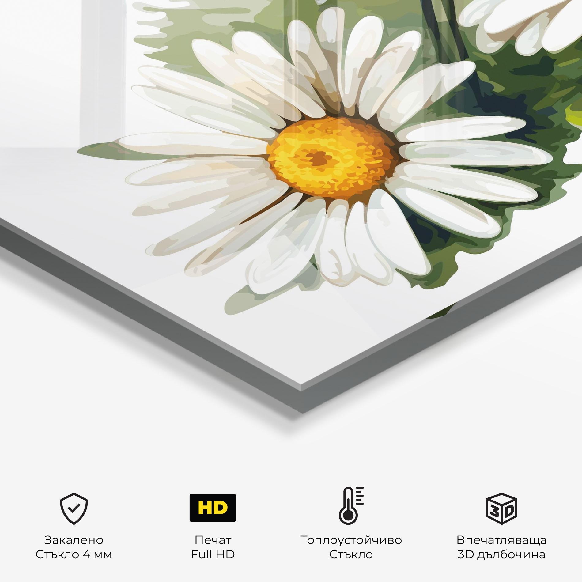 Стъклен панел за кухня Grey White Daisy mockup 2