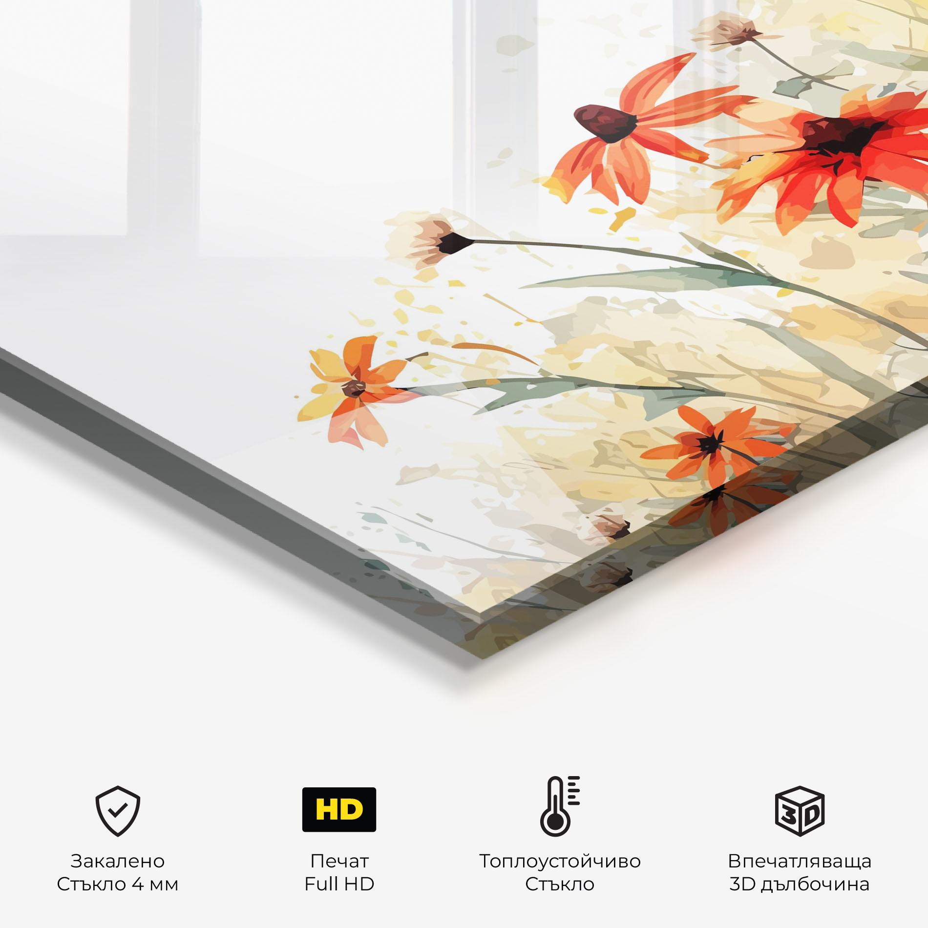 Стъклен панел за кухня Orange Daisy mockup 2