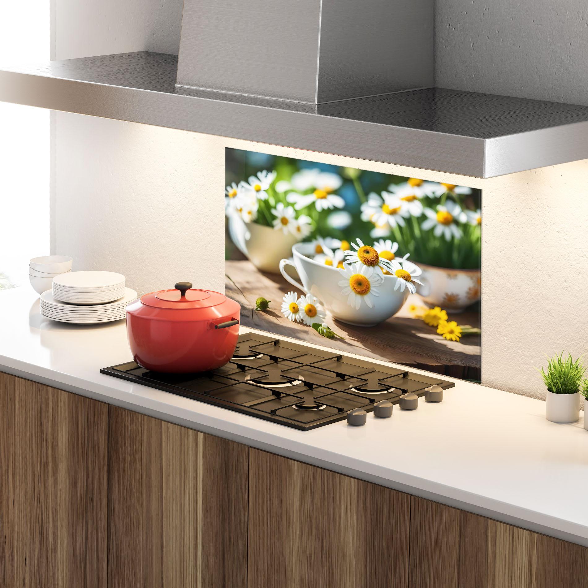 Стъклен панел за кухня Daisies In A Cup mockup 4