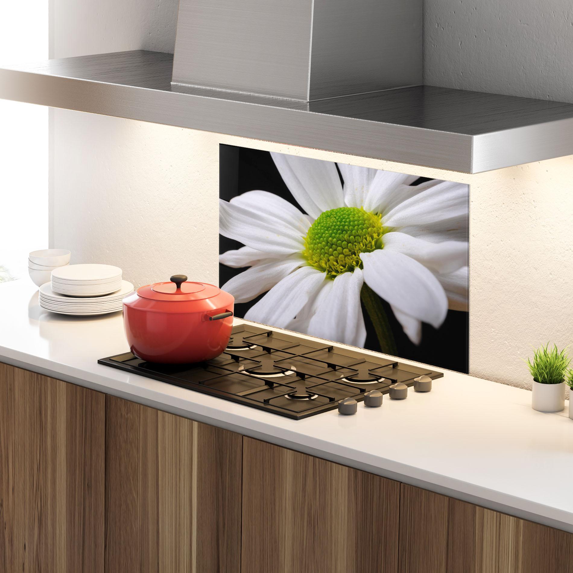 Стъклен панел за кухня Green Middle Daisy mockup 4