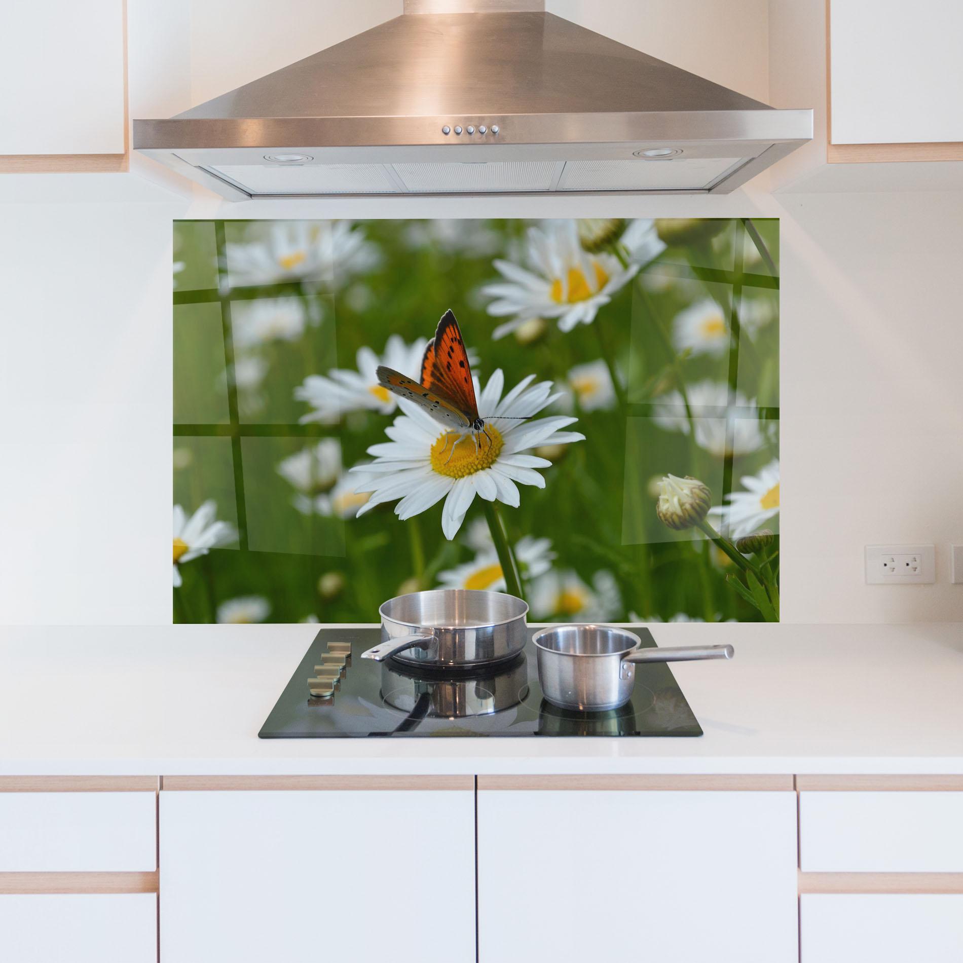 Стъклен панел за кухня Butterfly On Daisy mockup 5