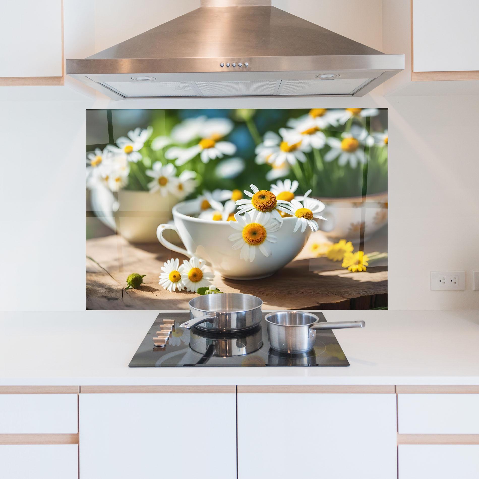 Стъклен панел за кухня Daisies In A Cup mockup 5