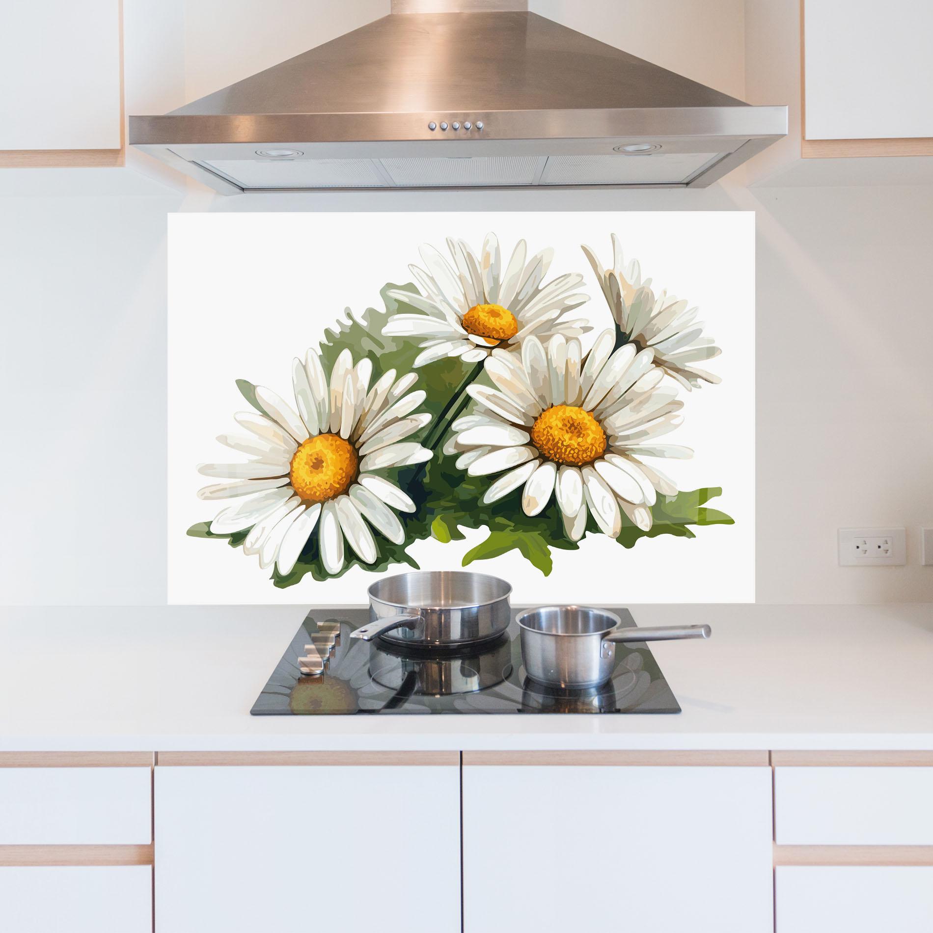 Стъклен панел за кухня Grey White Daisy mockup 5