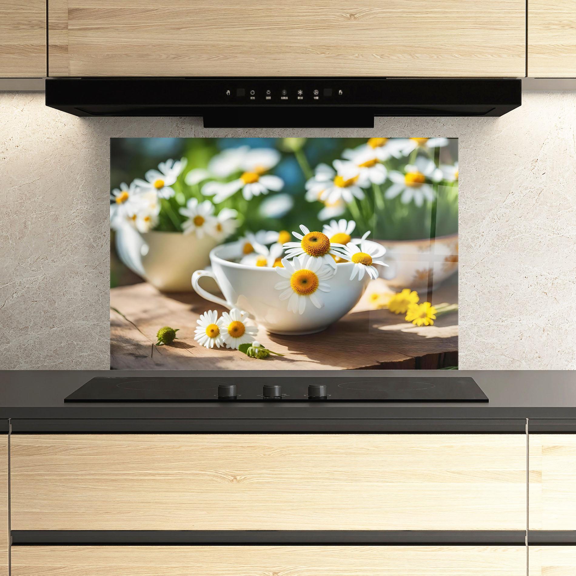 Стъклен панел за кухня Daisies In A Cup mockup 3