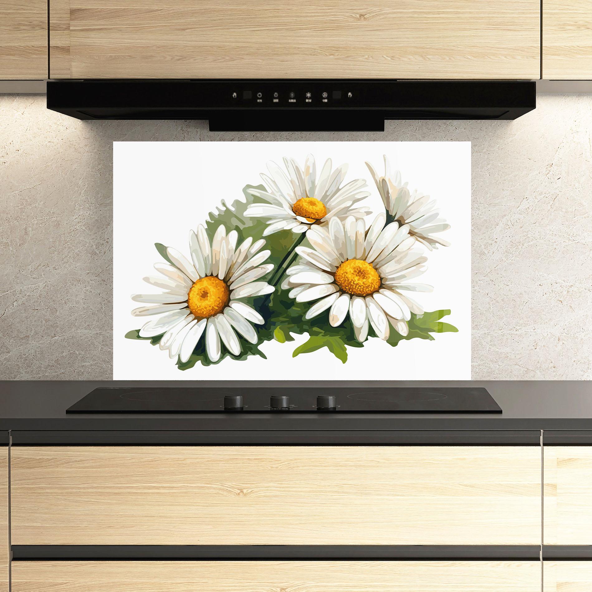 Стъклен панел за кухня Grey White Daisy mockup 3