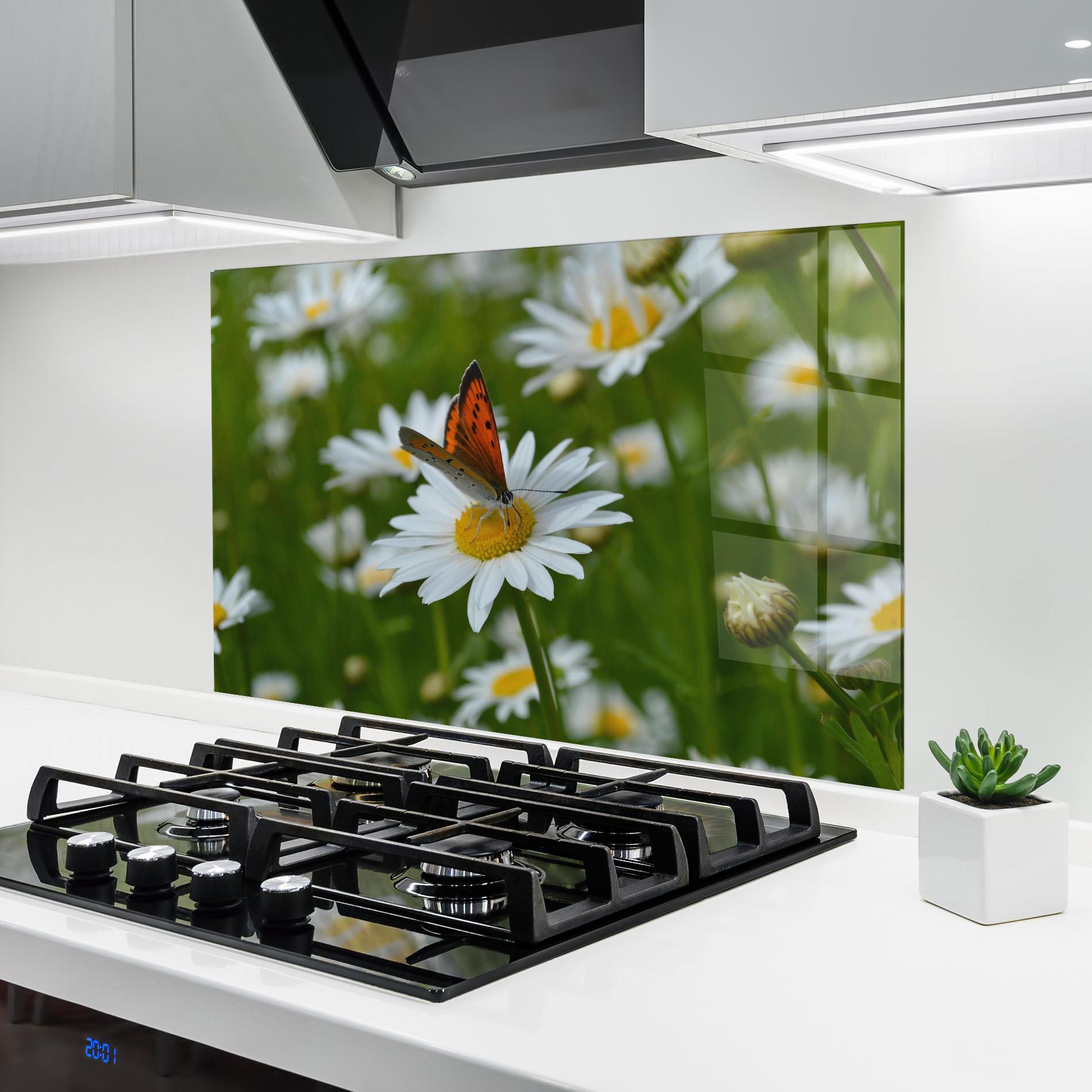 Стъклен панел за кухня Butterfly On Daisy mockup 6