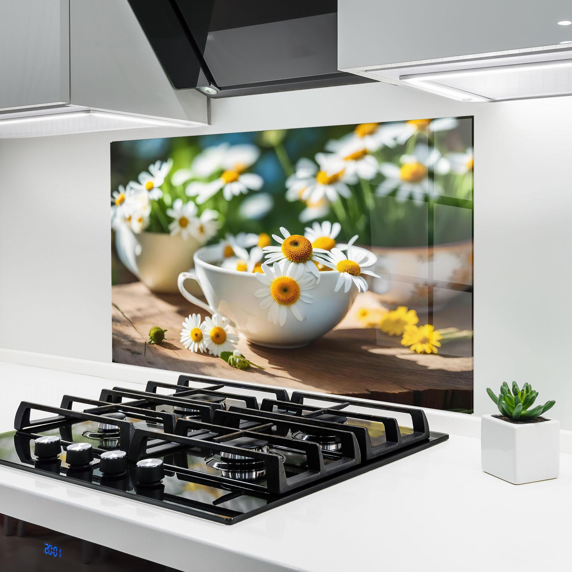 Стъклен панел за кухня Daisies In A Cup mockup 6