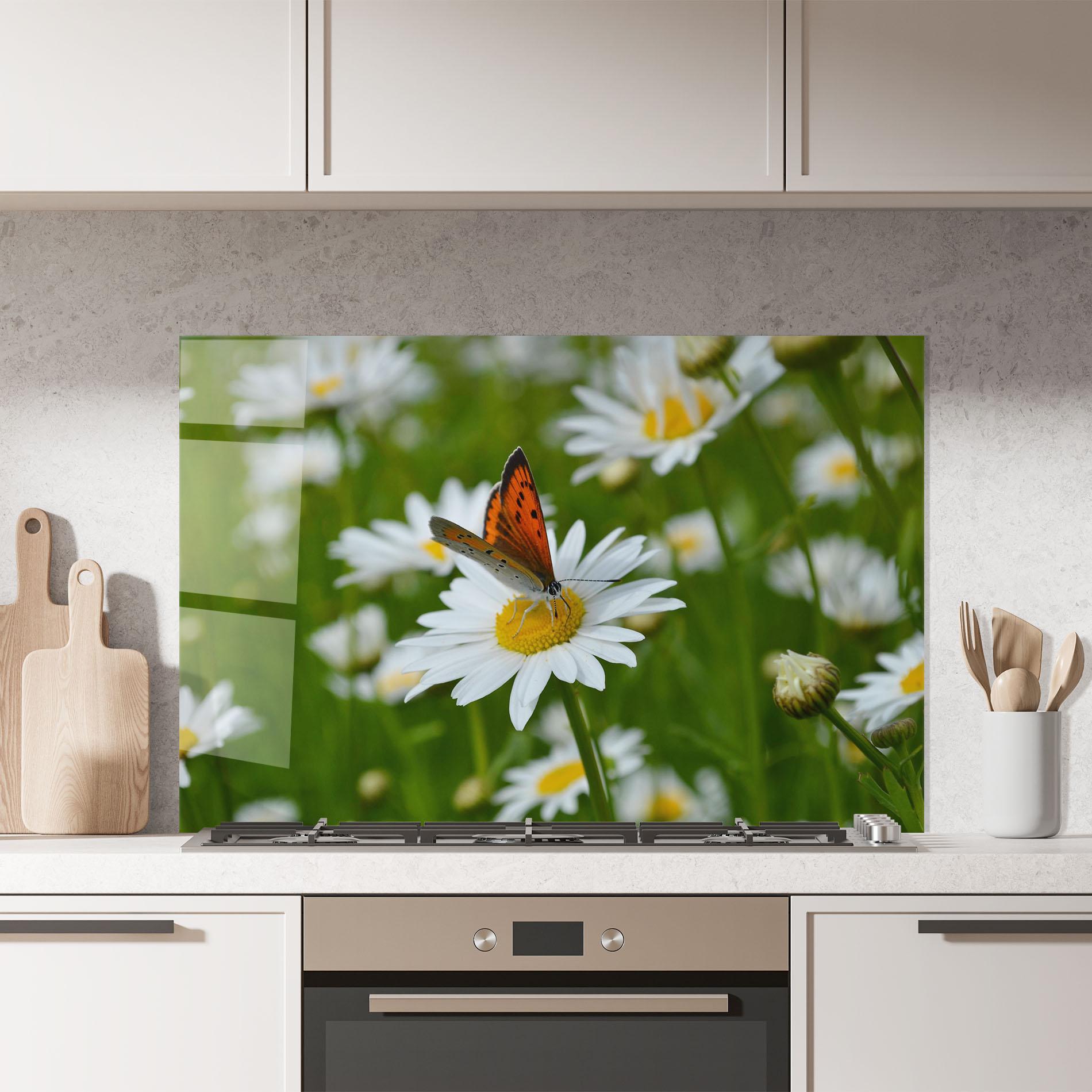 Стъклен панел за кухня Butterfly On Daisy mockup 7