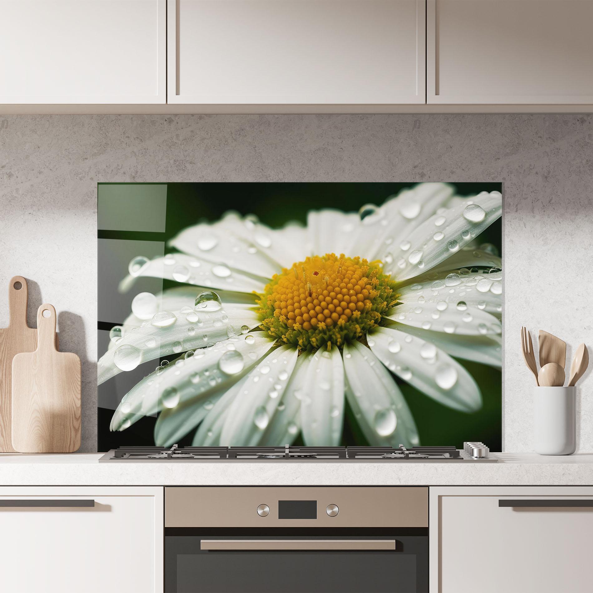 Стъклен панел за кухня Close Up Daisy After Rain mockup 7