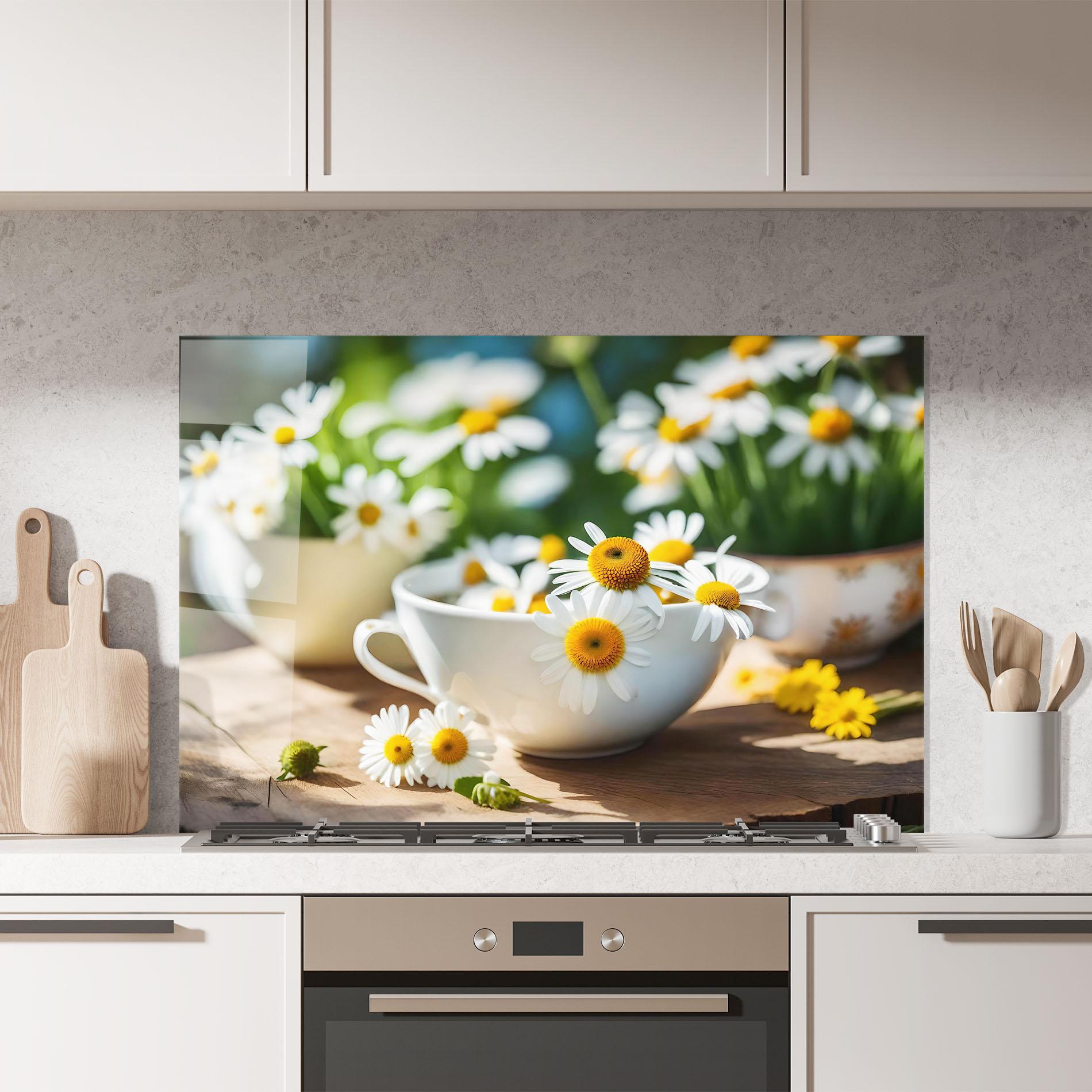Стъклен панел за кухня Daisies In A Cup mockup 7