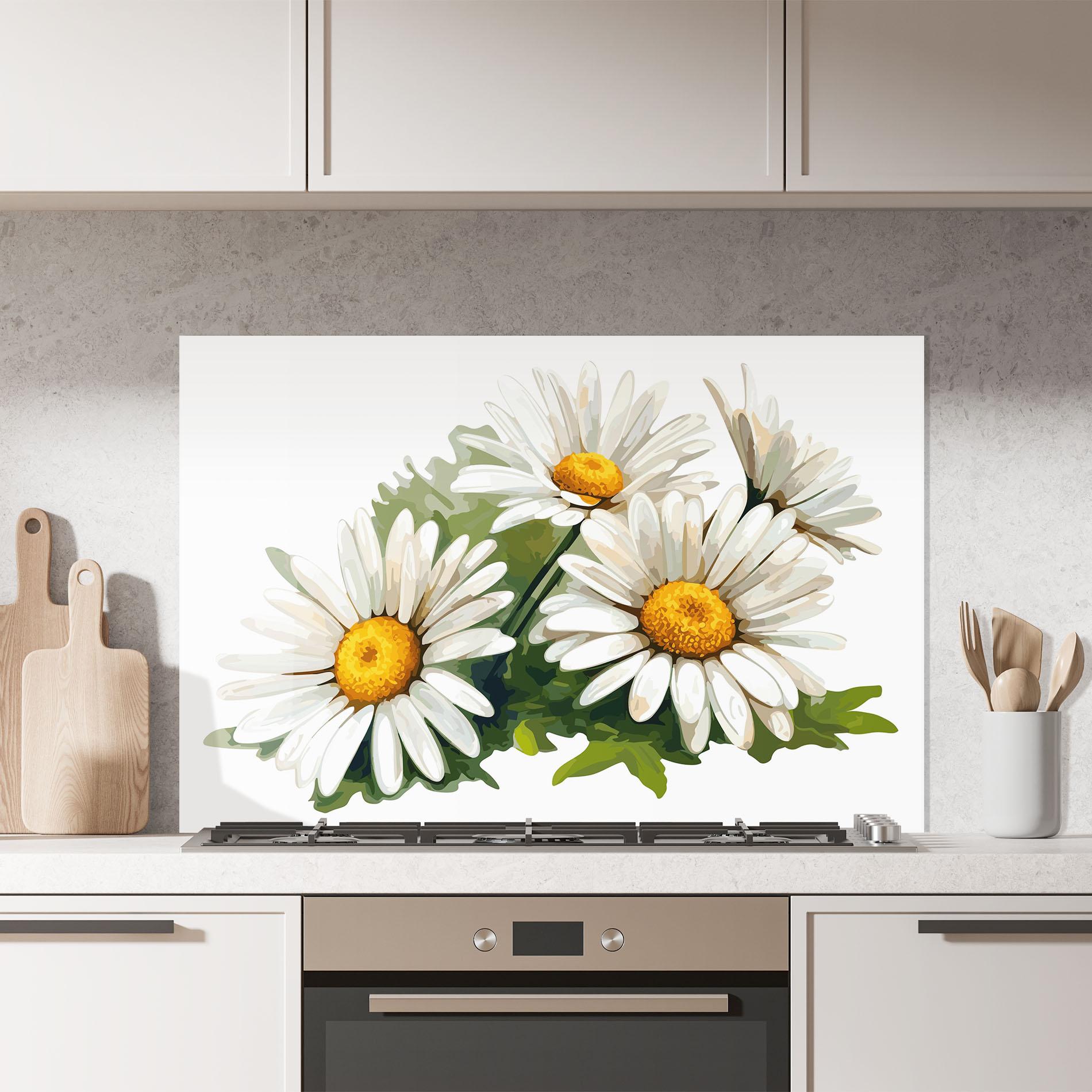 Стъклен панел за кухня Grey White Daisy mockup 7