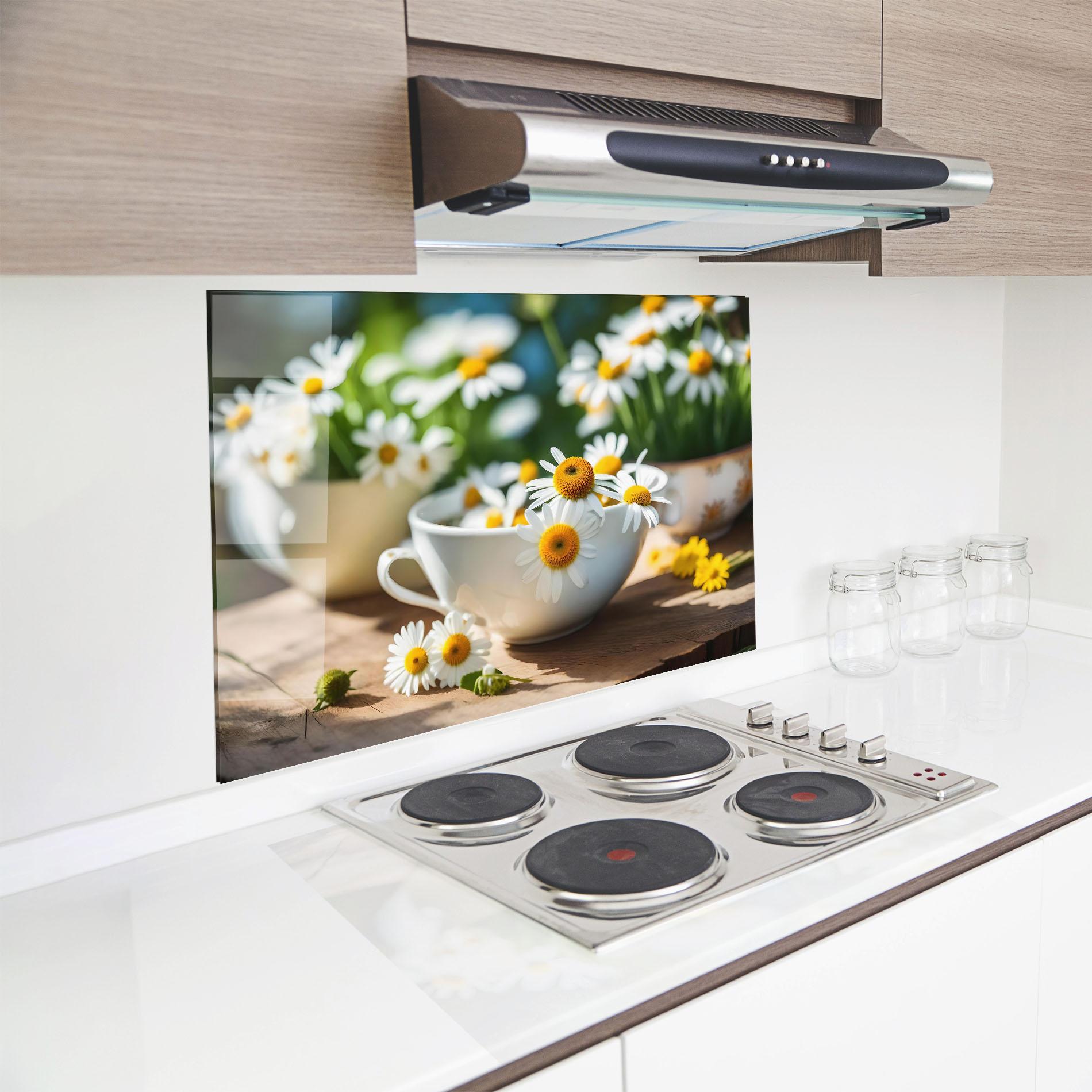 Стъклен панел за кухня Daisies In A Cup mockup 8