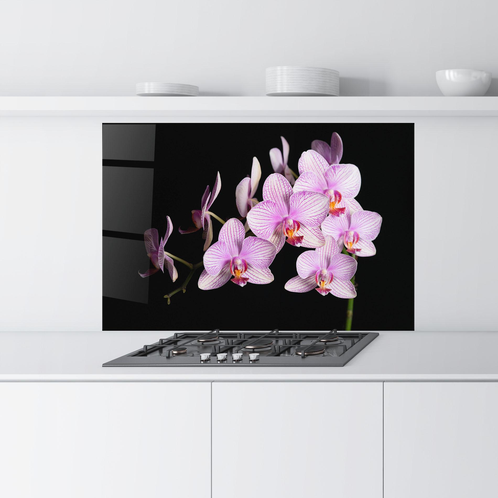 Стъклен панел за кухня Beautiful Orchids On Black mockup 9