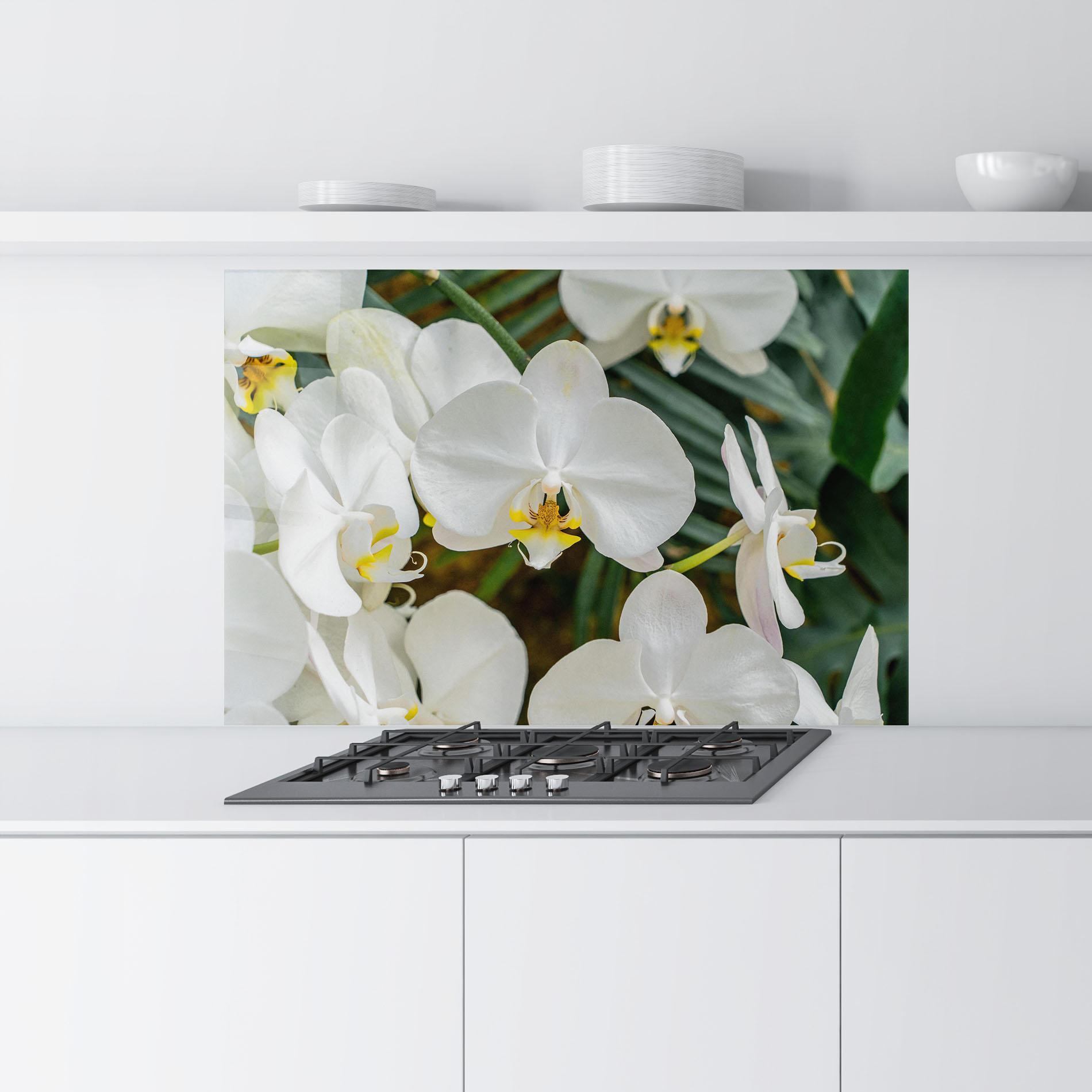 Стъклен панел за кухня Orchids In Nature mockup 9